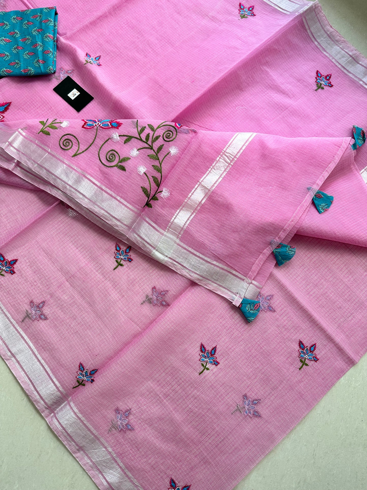 Embroidered Kota Cotton Doria Saree