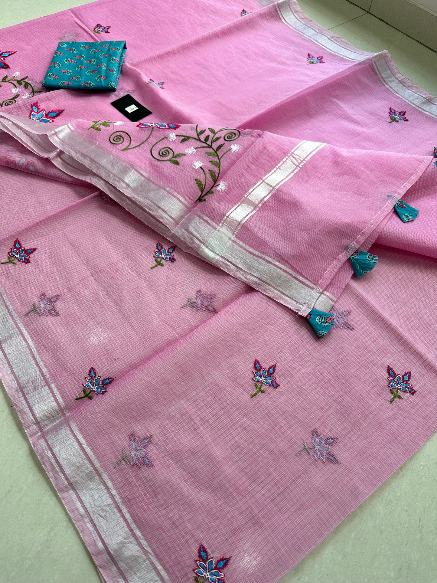 Embroidered Kota Cotton Doria Saree