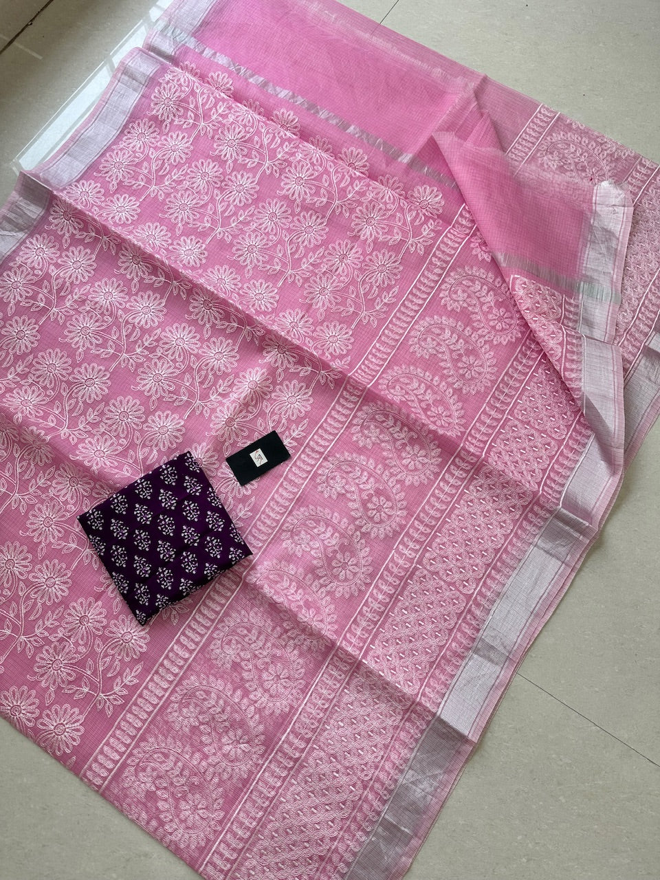 Embroidered Kota Cotton Doria Saree