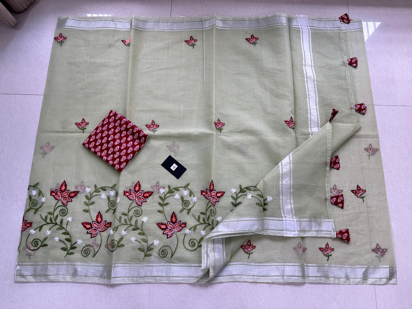 Embroidered Kota Cotton Doria Saree