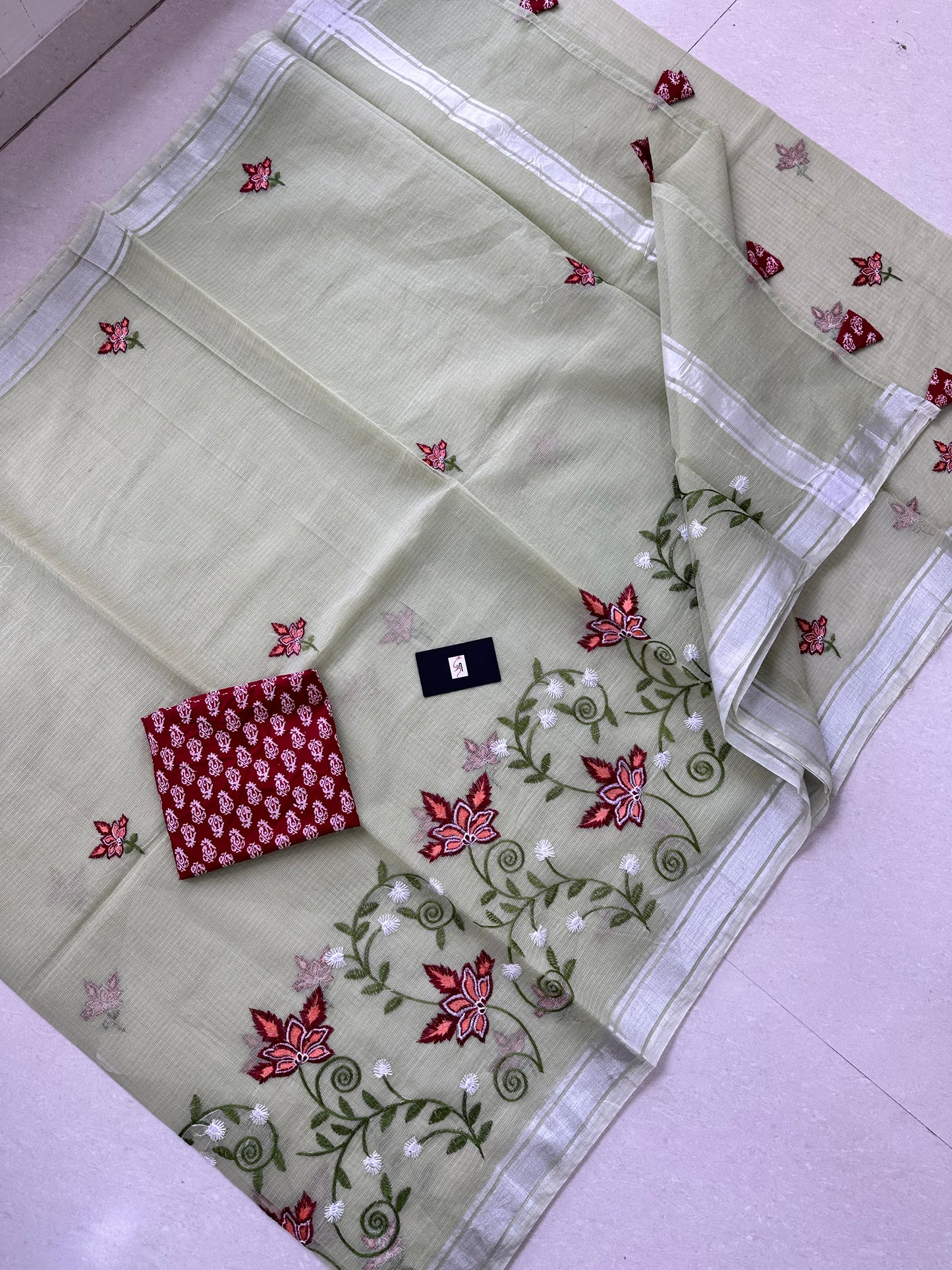 Embroidered Kota Cotton Doria Saree