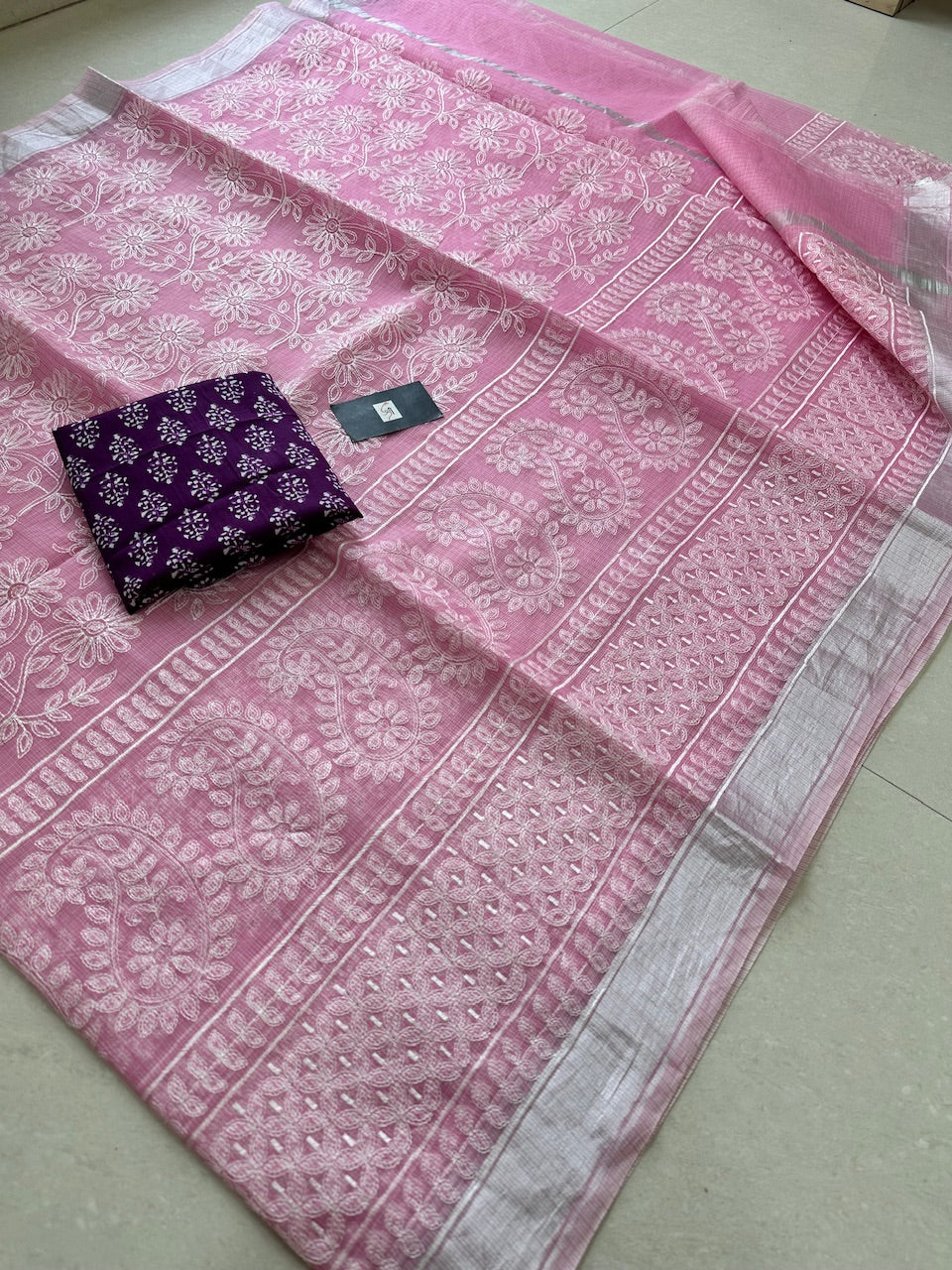 Embroidered Kota Cotton Doria Saree