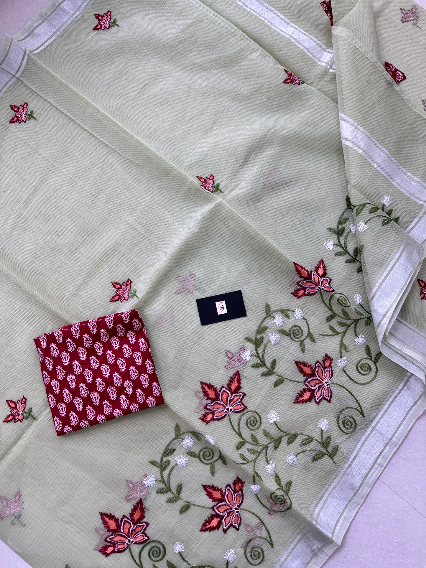 Embroidered Kota Cotton Doria Saree