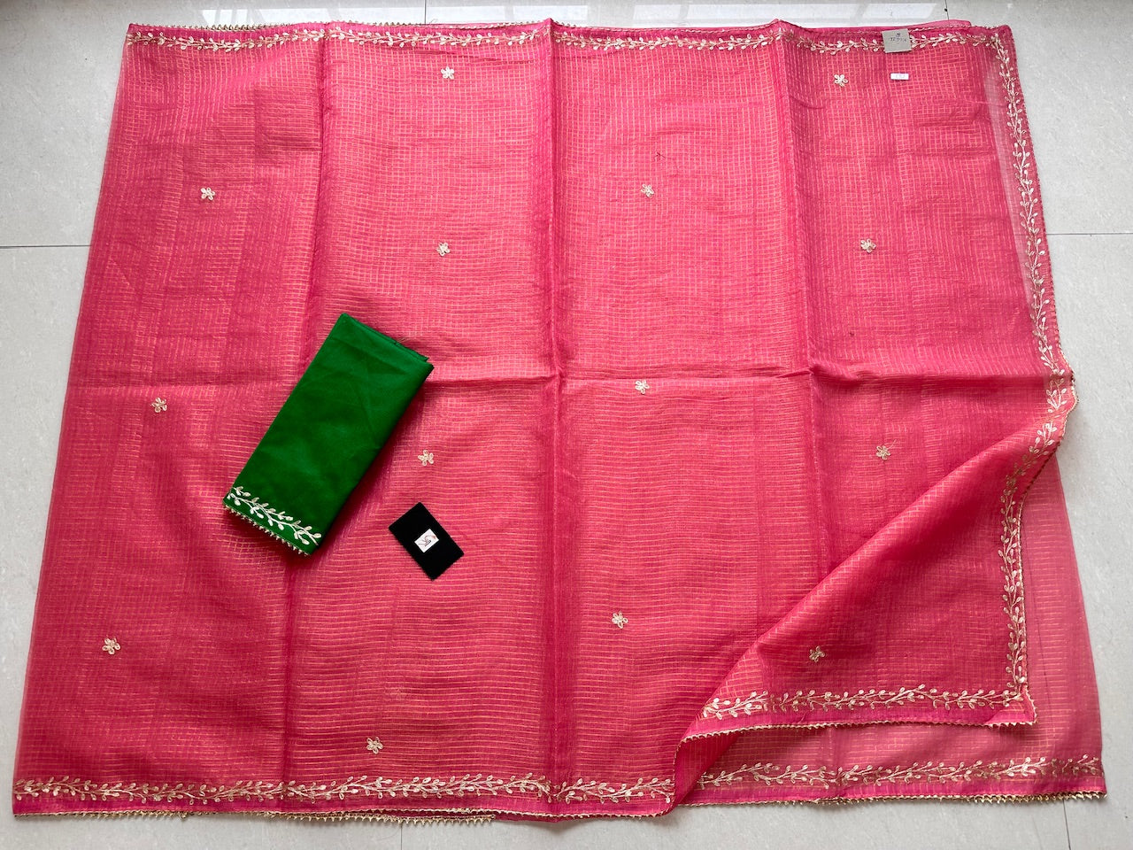 Jaipuri Pitten Work Embroidered Kota Cotton Tissue Doria Saree