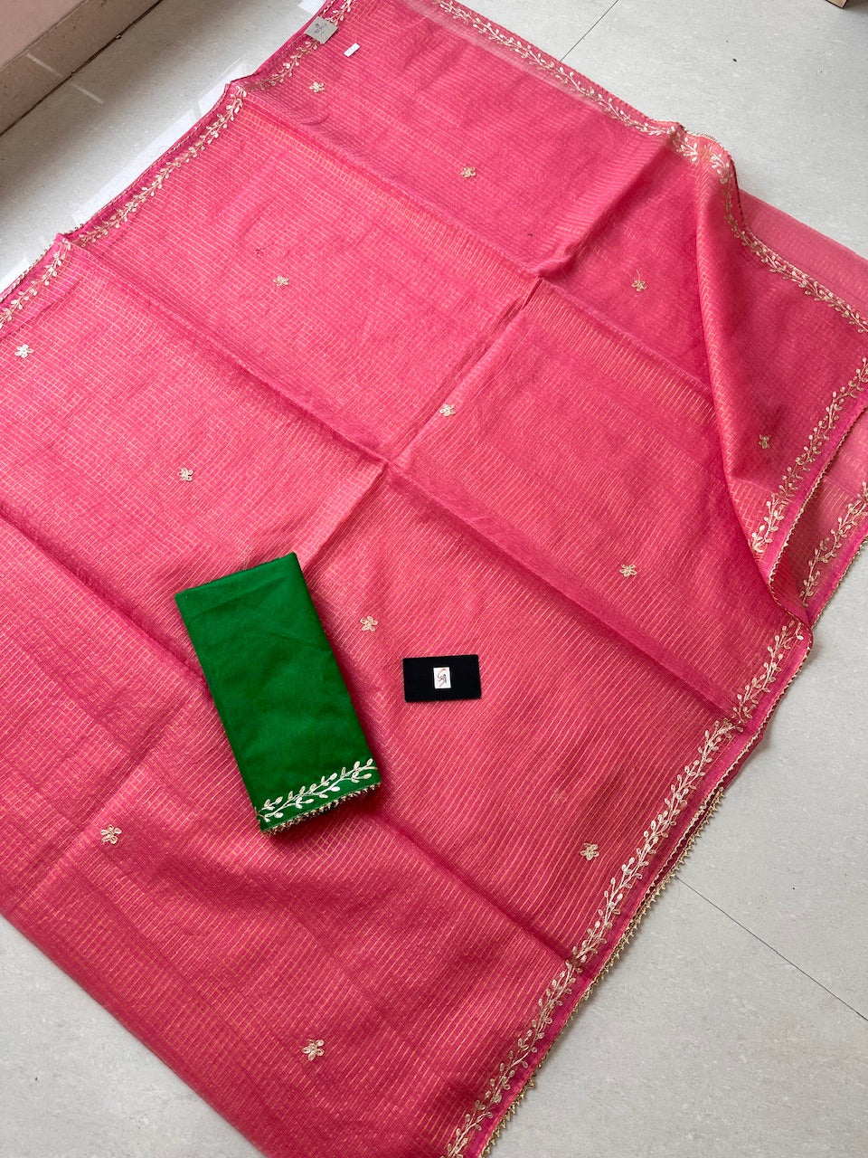 Jaipuri Pitten Work Embroidered Kota Cotton Tissue Doria Saree