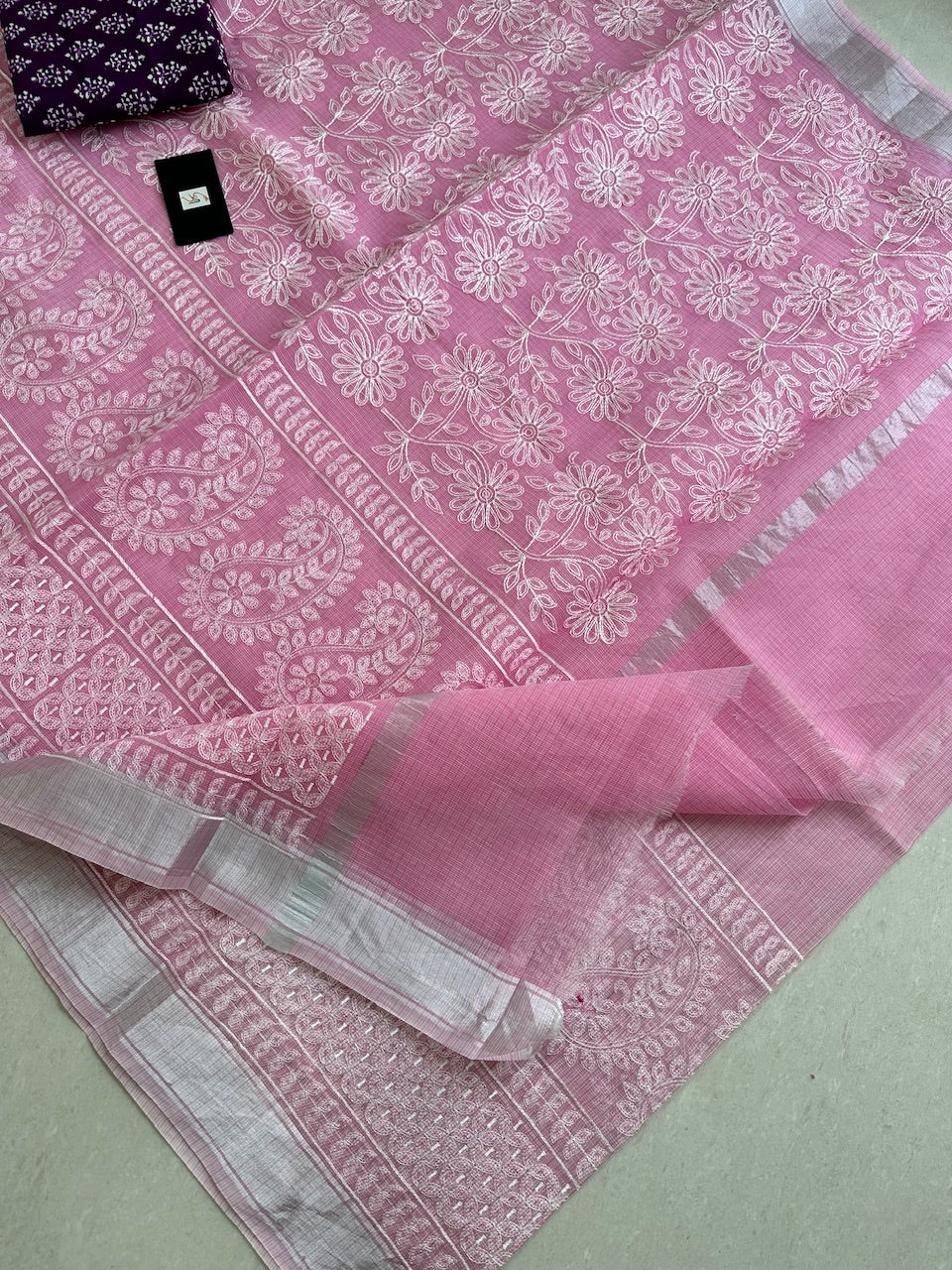 Embroidered Kota Cotton Doria Saree