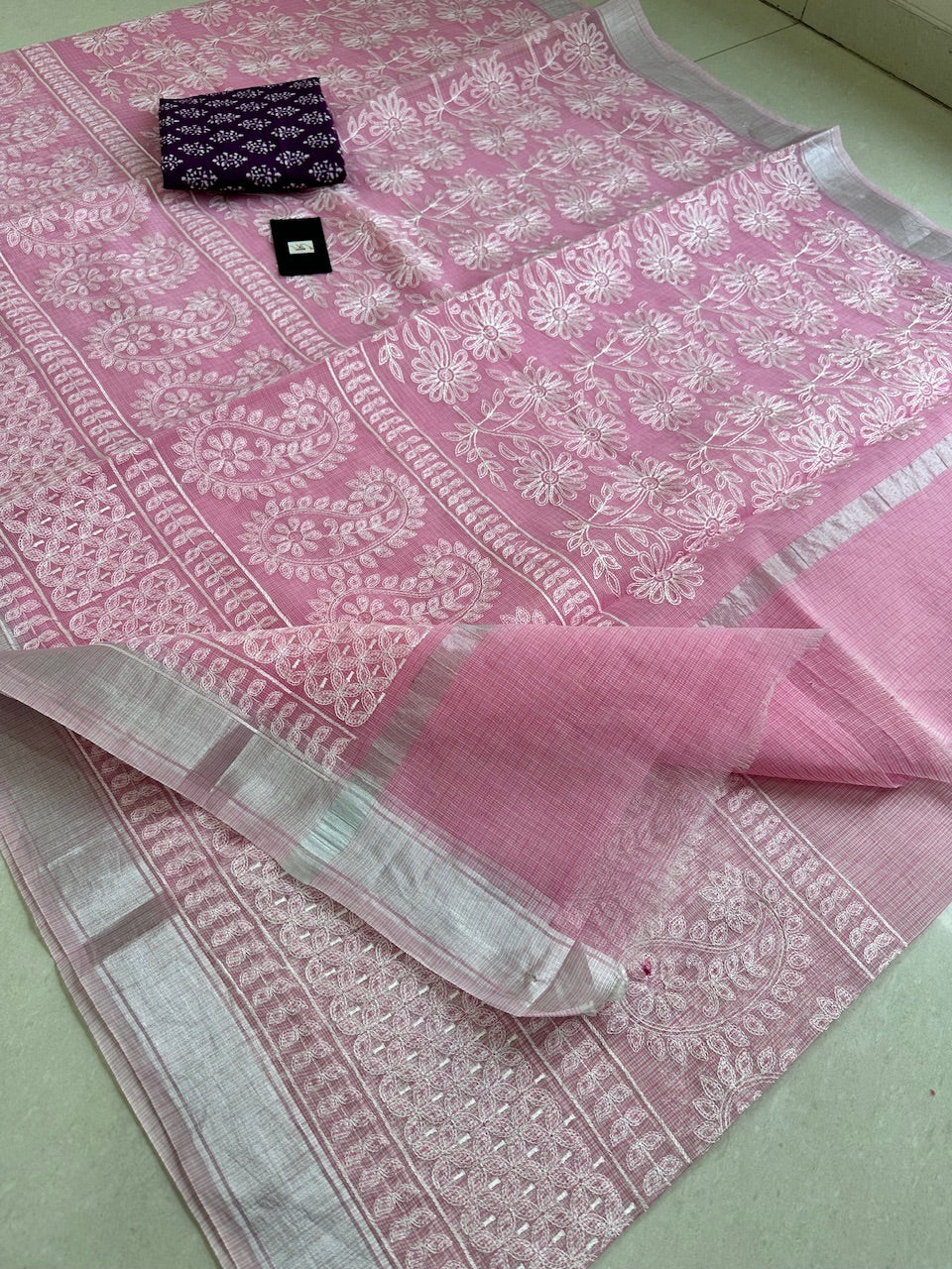 Embroidered Kota Cotton Doria Saree