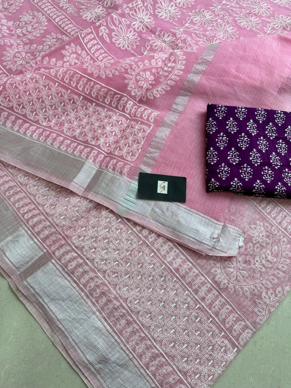 Embroidered Kota Cotton Doria Saree