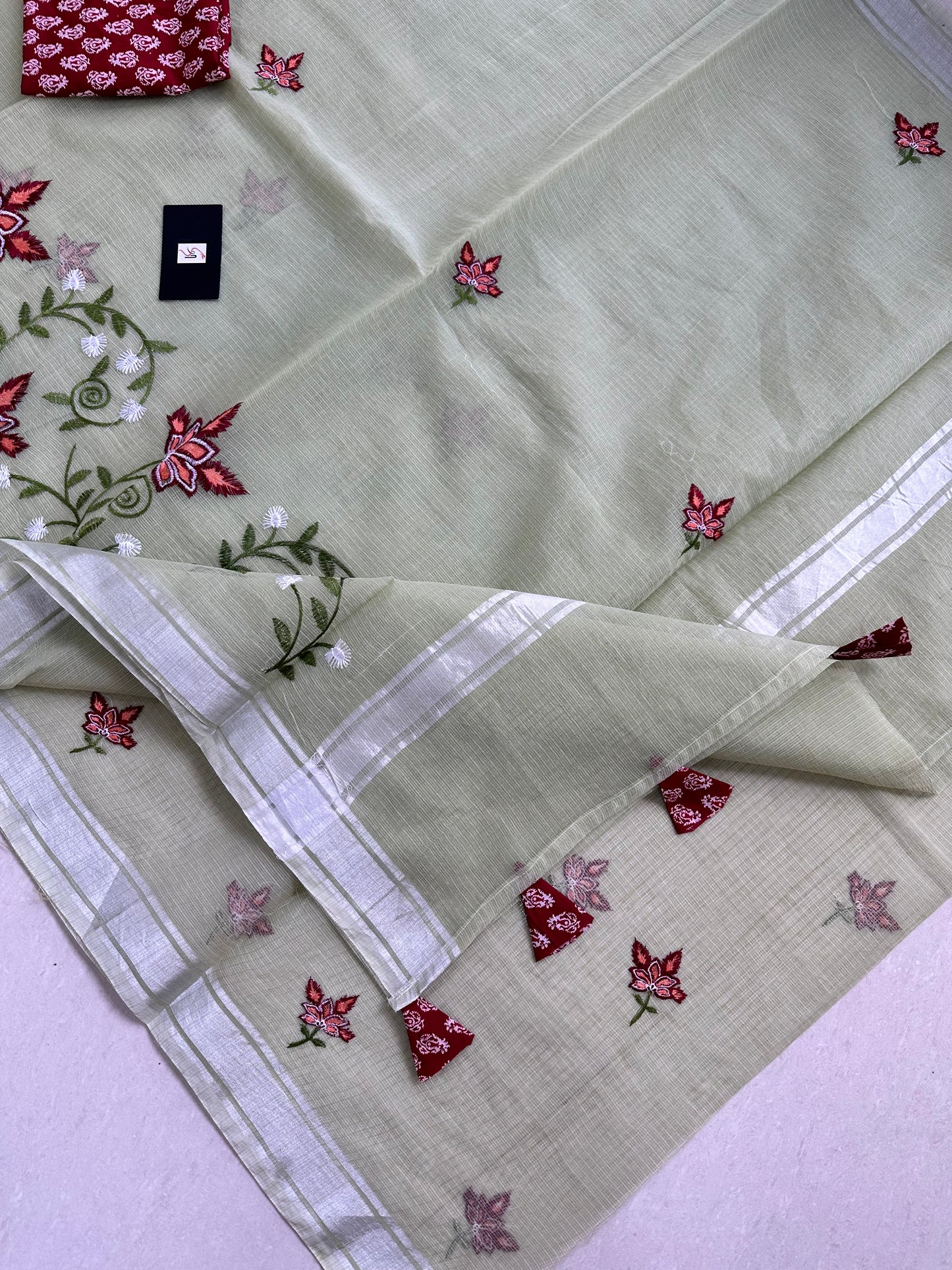 Embroidered Kota Cotton Doria Saree