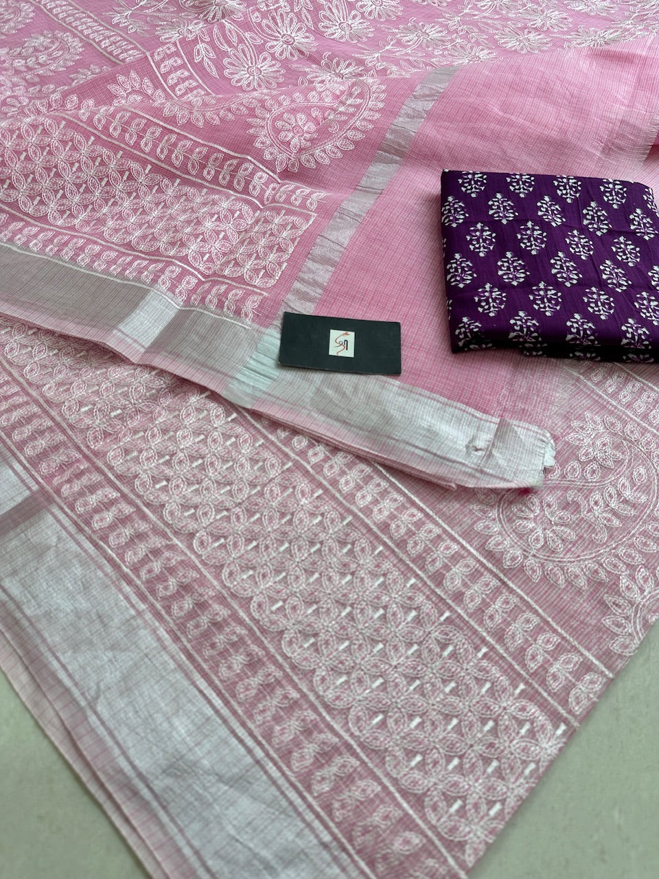 Embroidered Kota Cotton Doria Saree