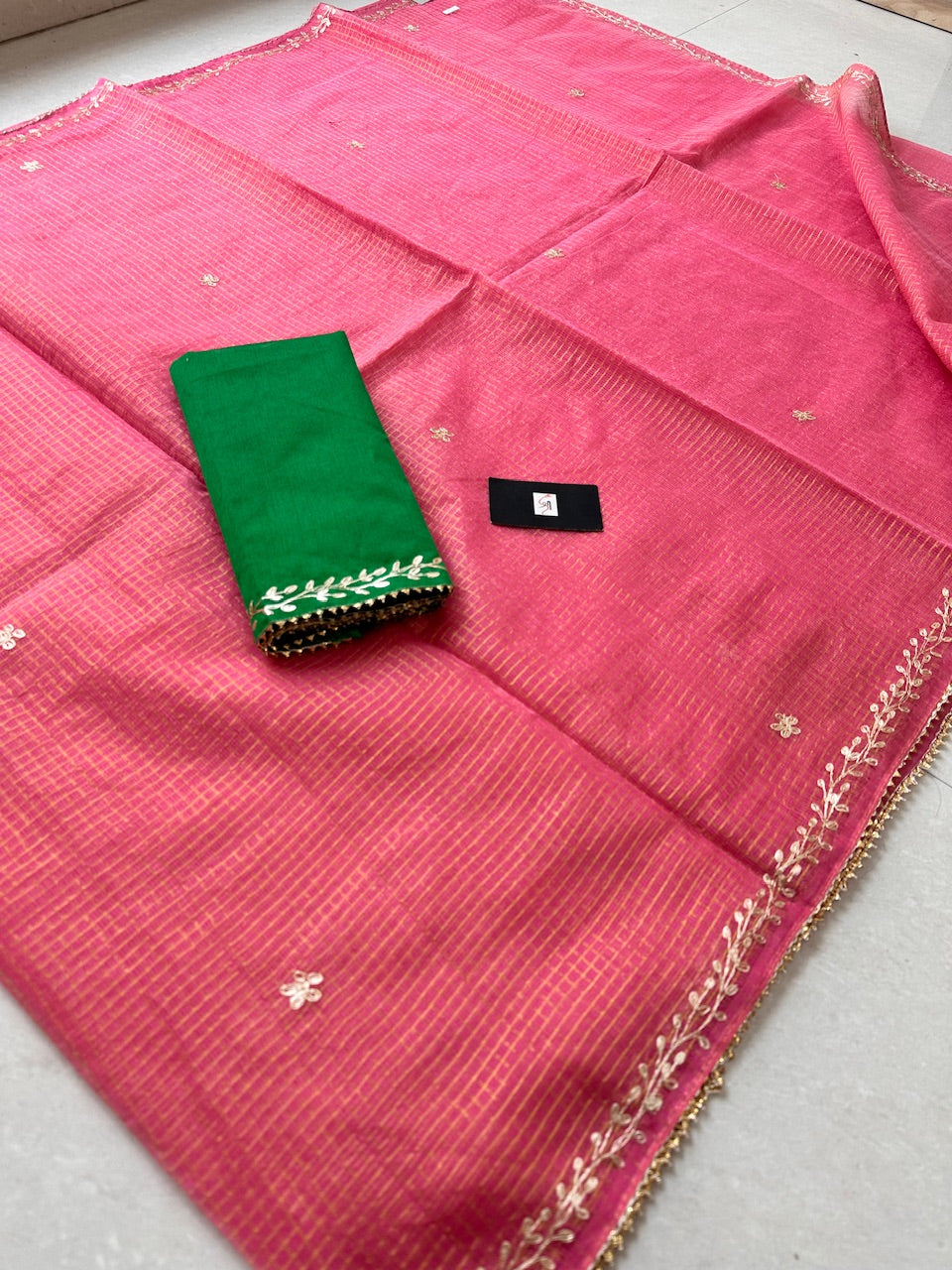 Jaipuri Pitten Work Embroidered Kota Cotton Tissue Doria Saree