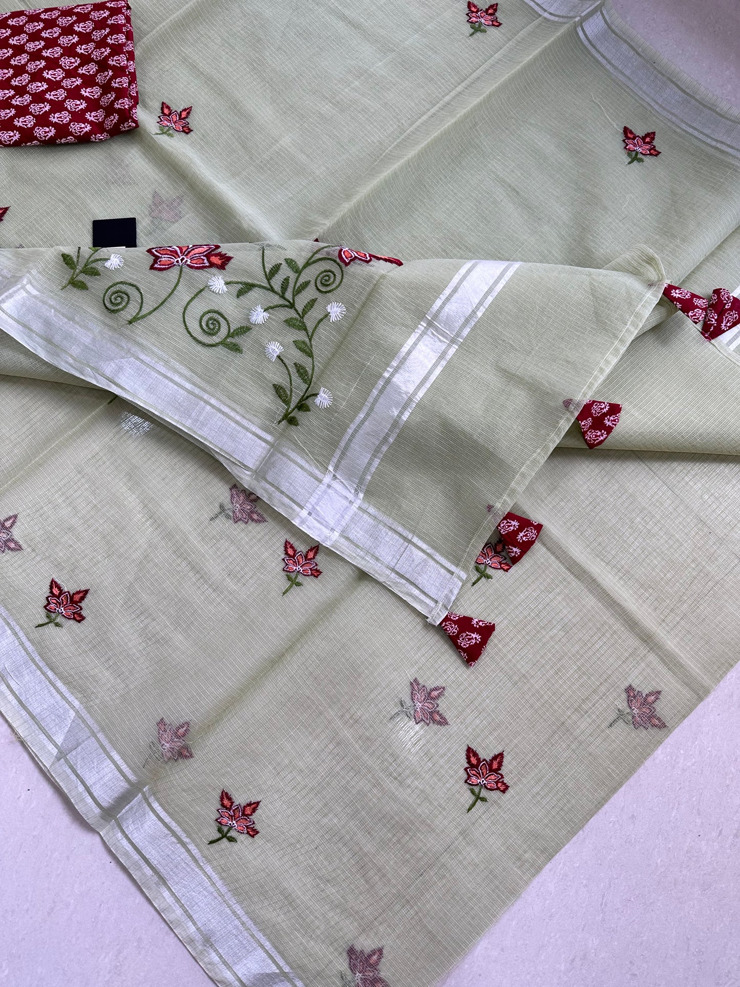 Embroidered Kota Cotton Doria Saree