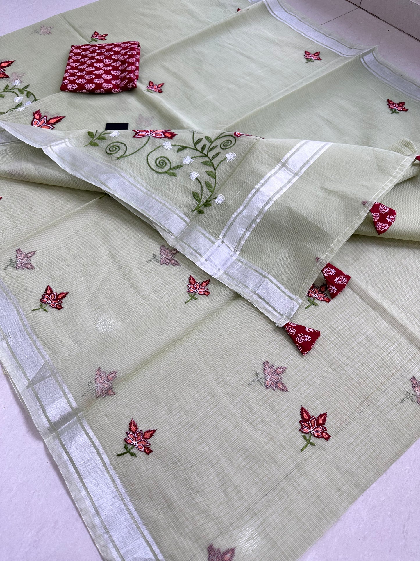 Embroidered Kota Cotton Doria Saree