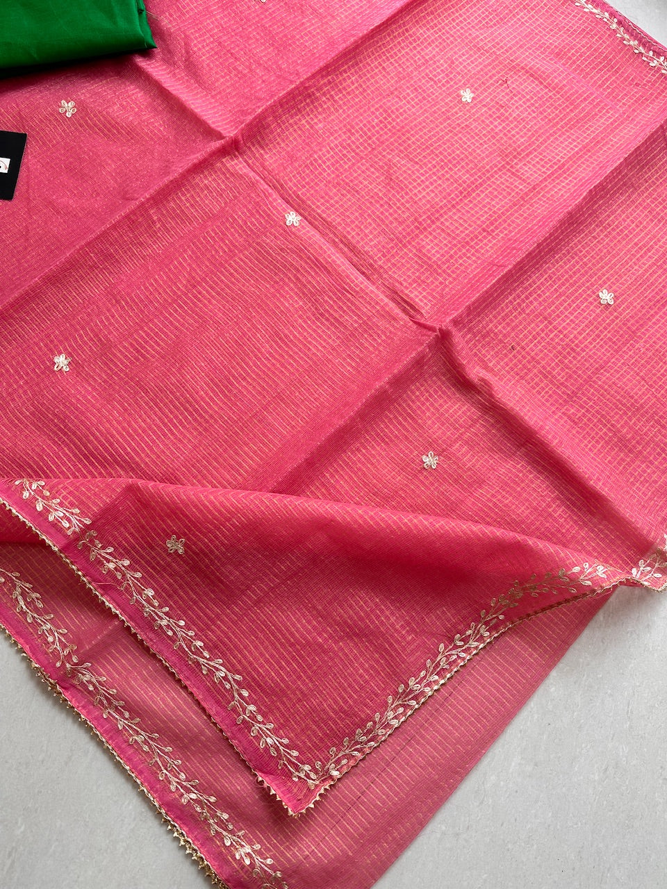 Jaipuri Pitten Work Embroidered Kota Cotton Tissue Doria Saree