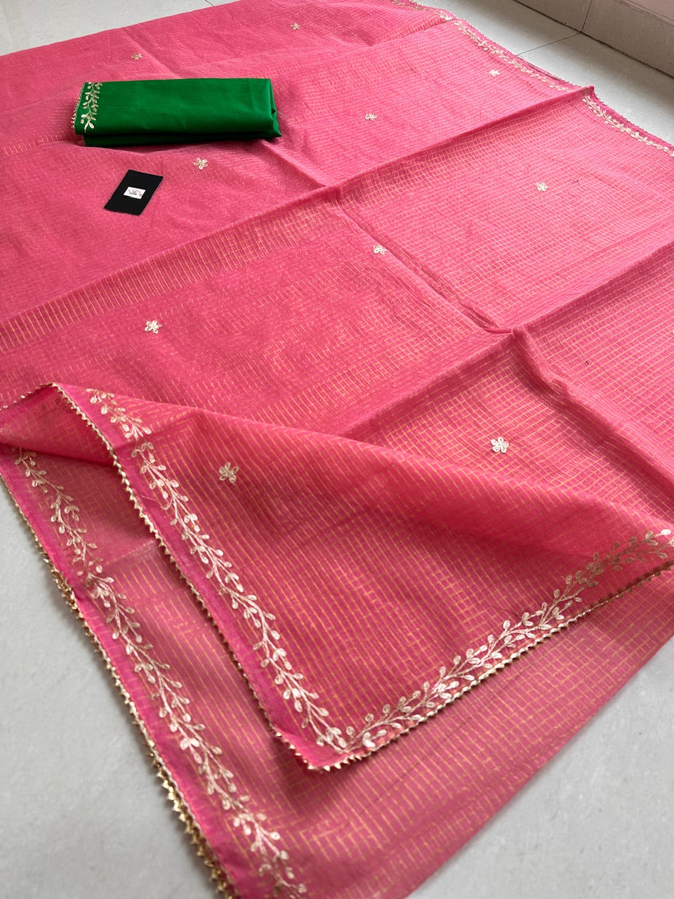 Jaipuri Pitten Work Embroidered Kota Cotton Tissue Doria Saree