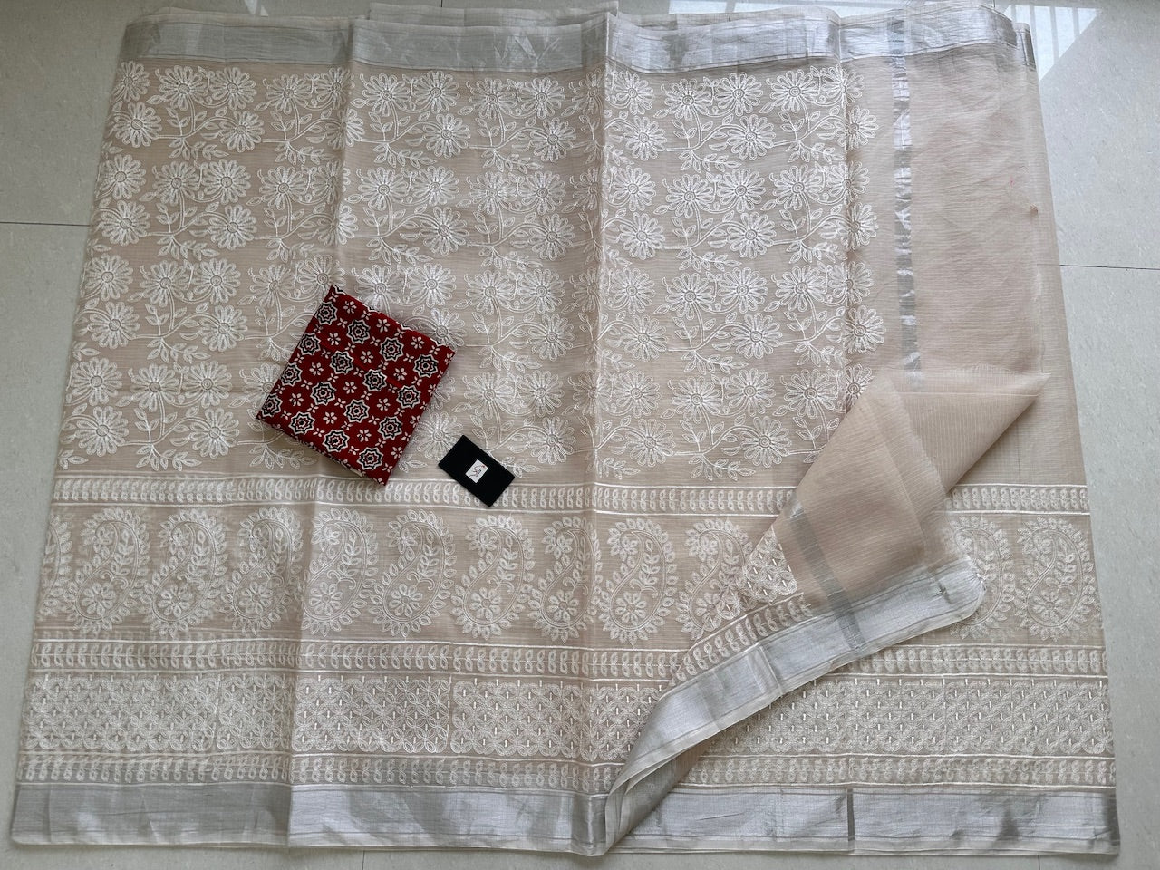 Embroidered Kota Cotton Doria Saree