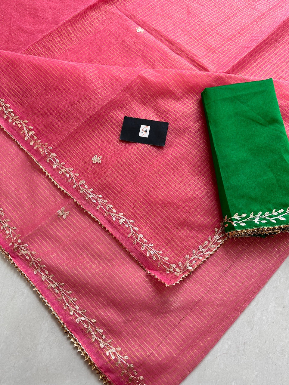 Jaipuri Pitten Work Embroidered Kota Cotton Tissue Doria Saree