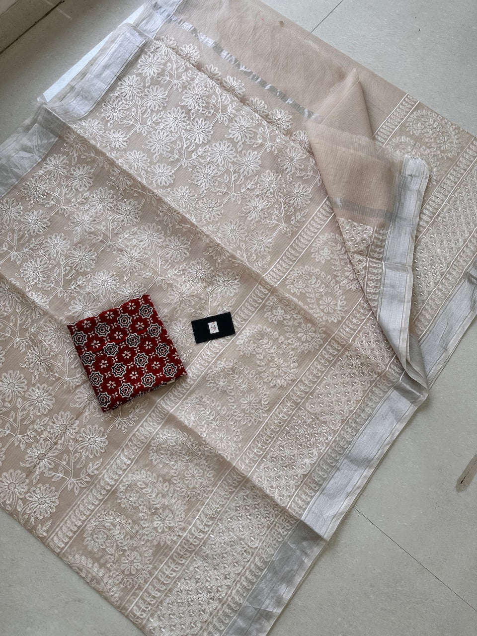 Embroidered Kota Cotton Doria Saree