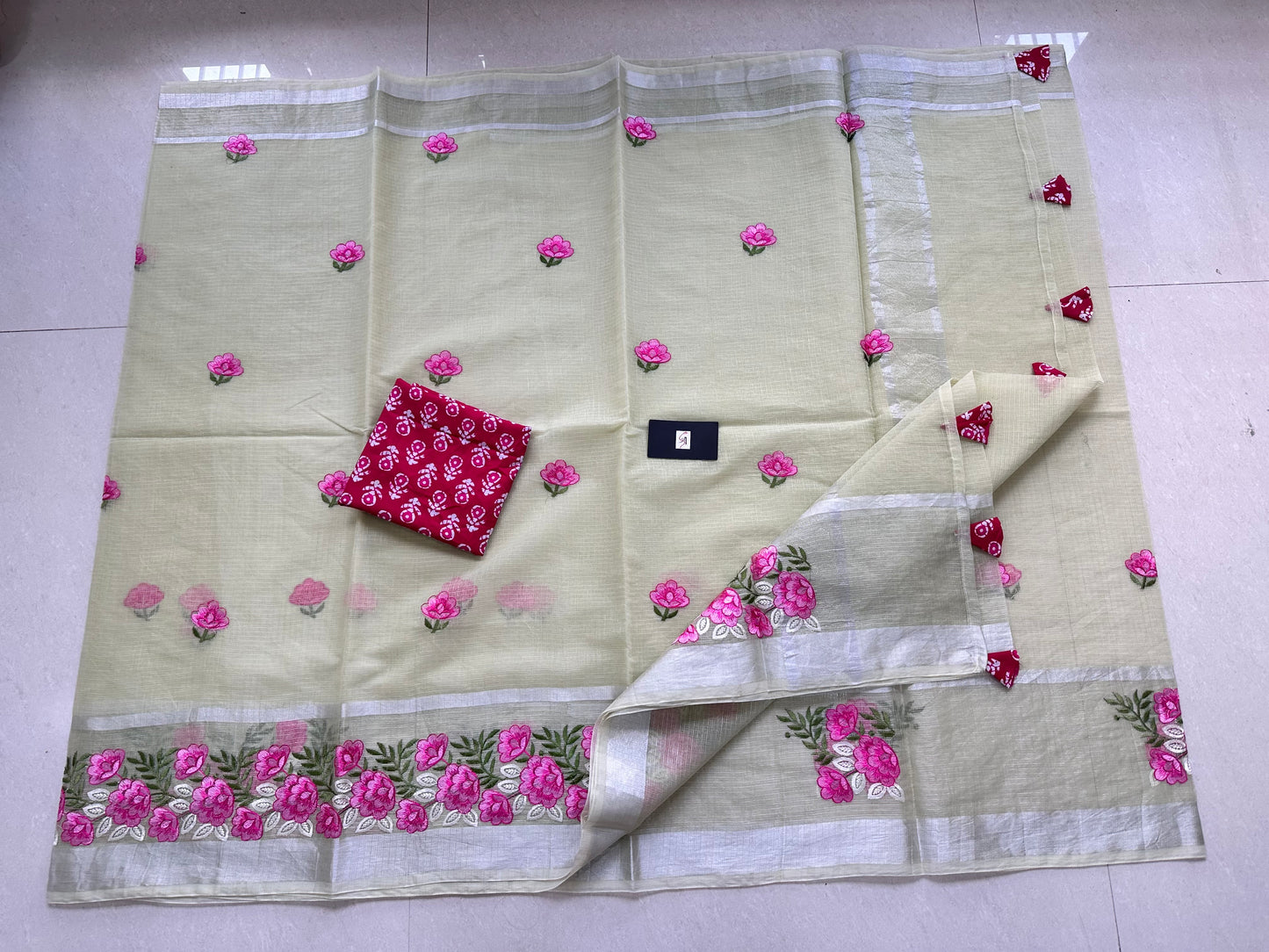 Embroidered Kota Cotton Doria Saree