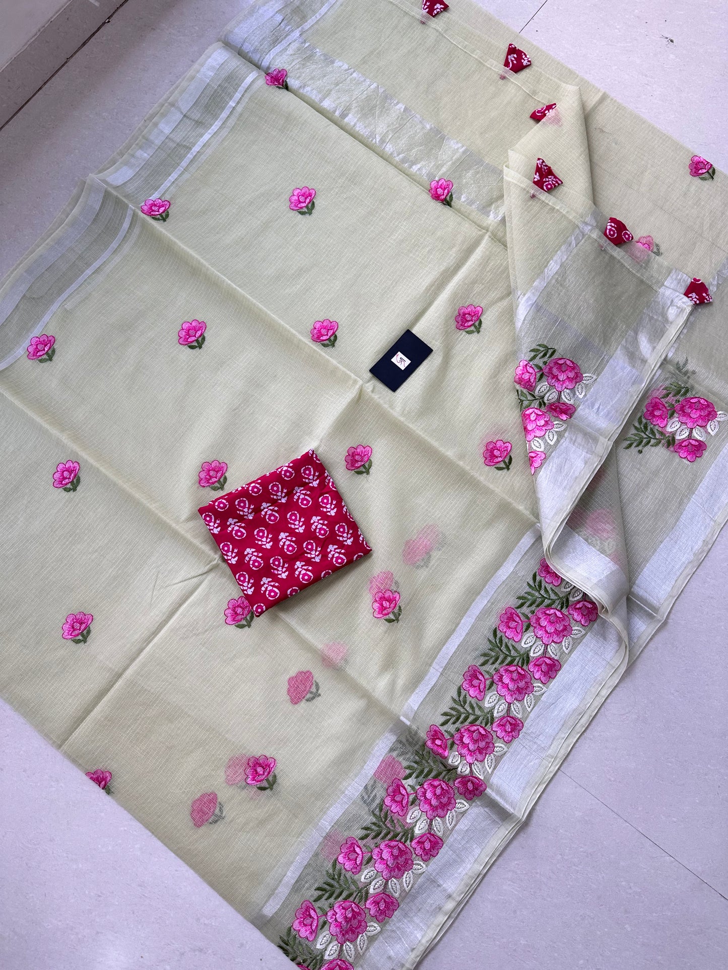 Embroidered Kota Cotton Doria Saree