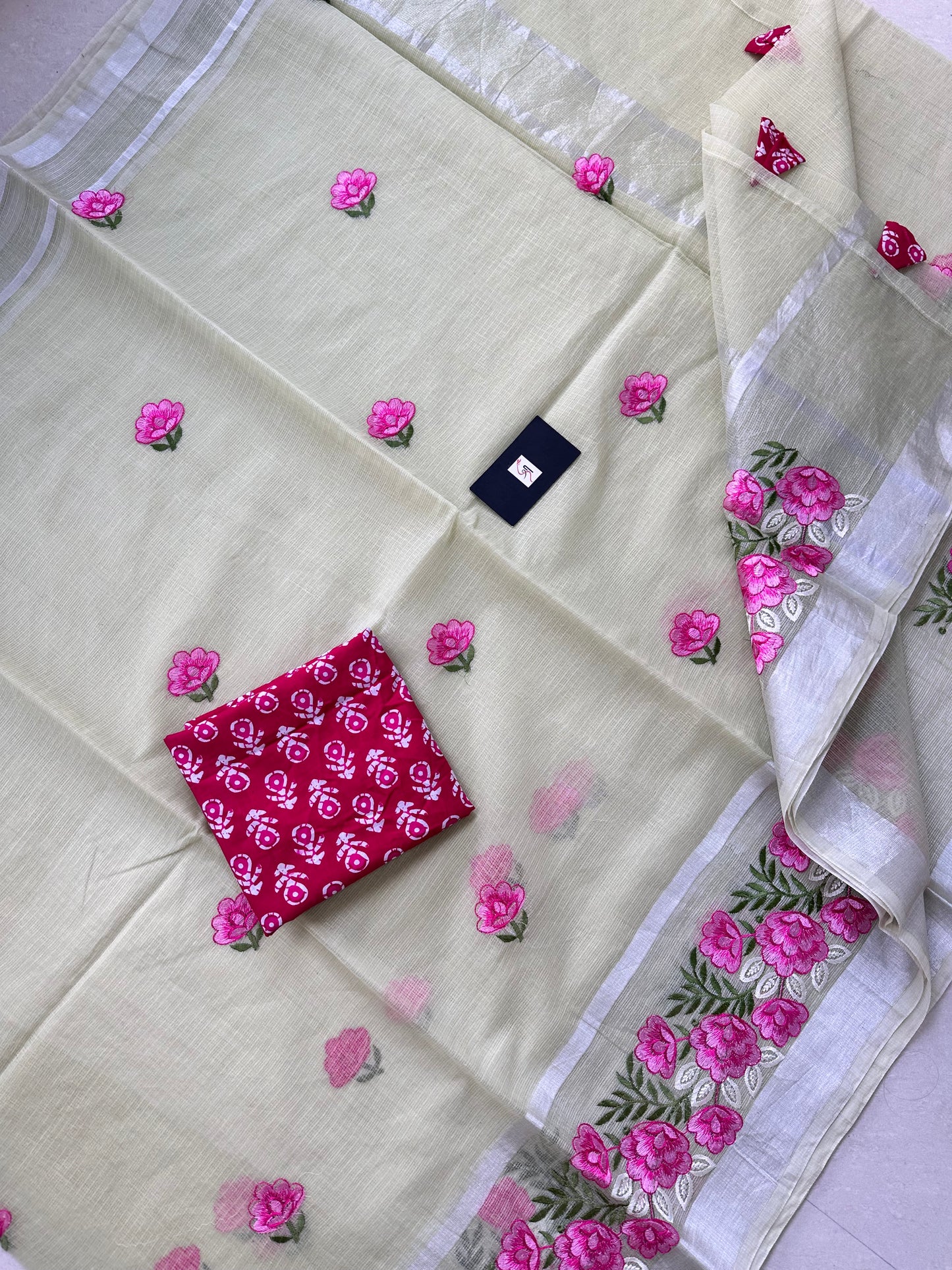 Embroidered Kota Cotton Doria Saree