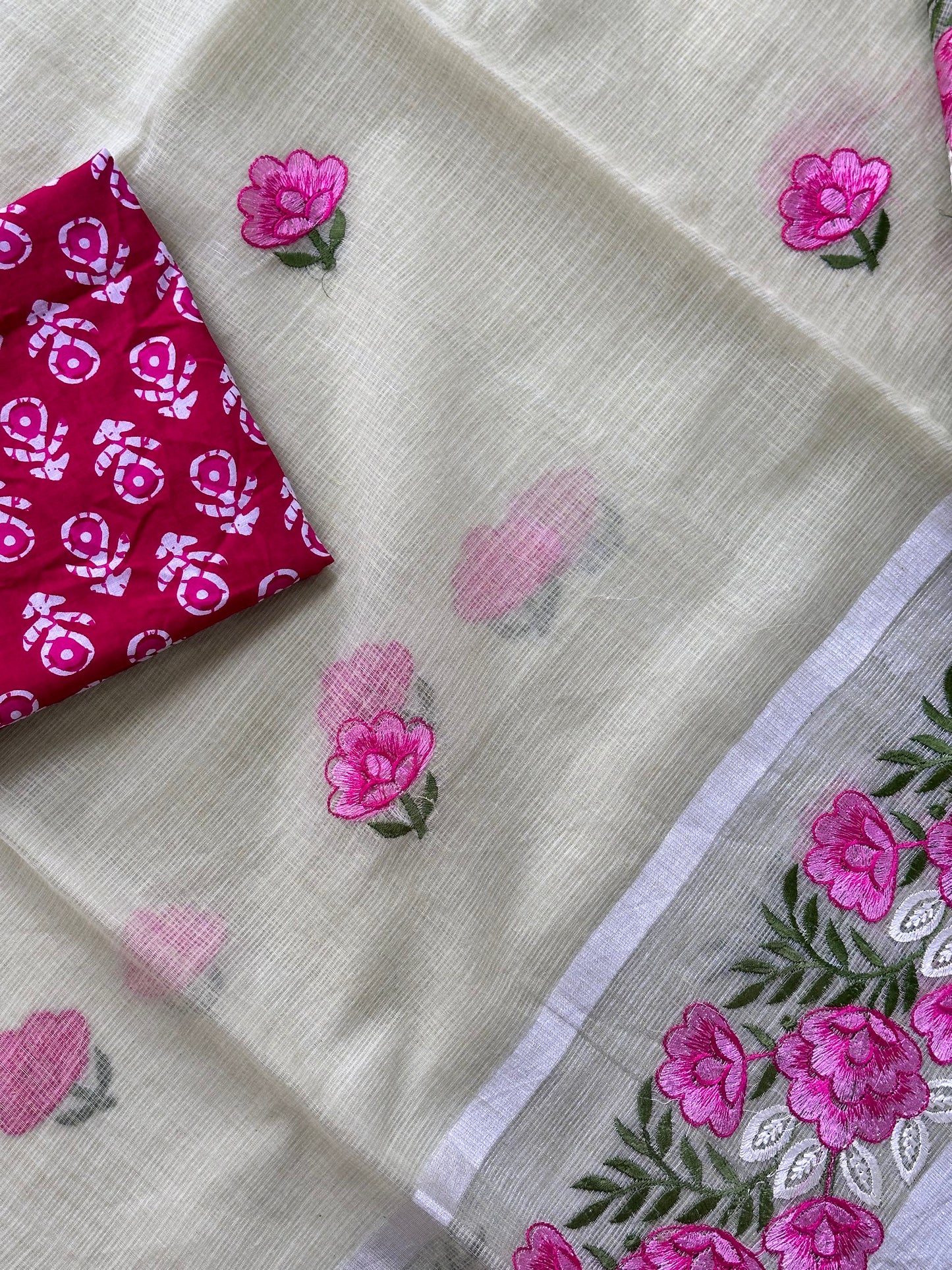 Embroidered Kota Cotton Doria Saree