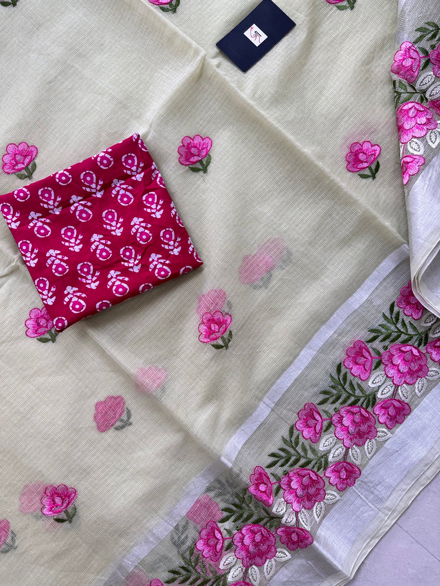 Embroidered Kota Cotton Doria Saree