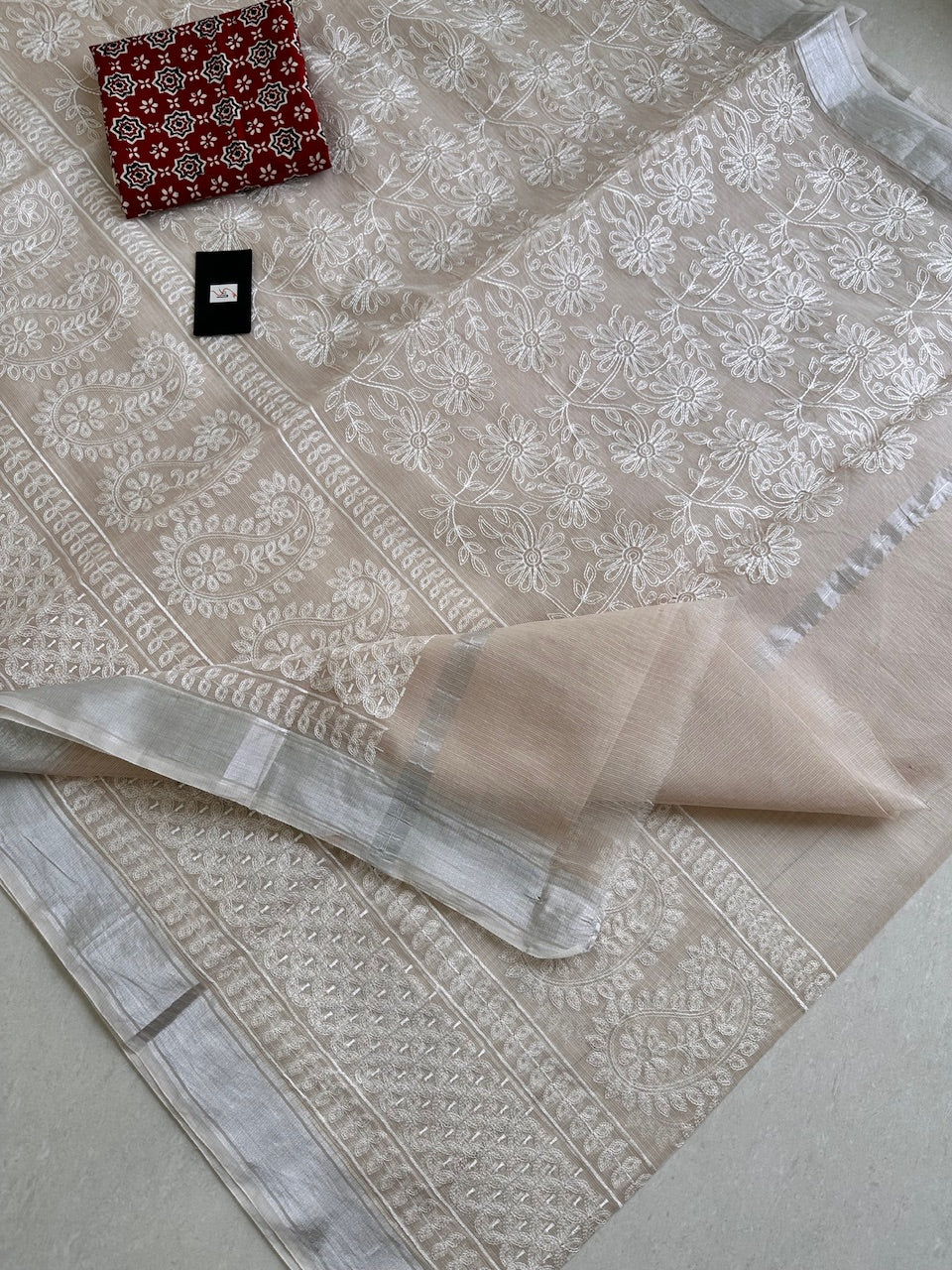 Embroidered Kota Cotton Doria Saree