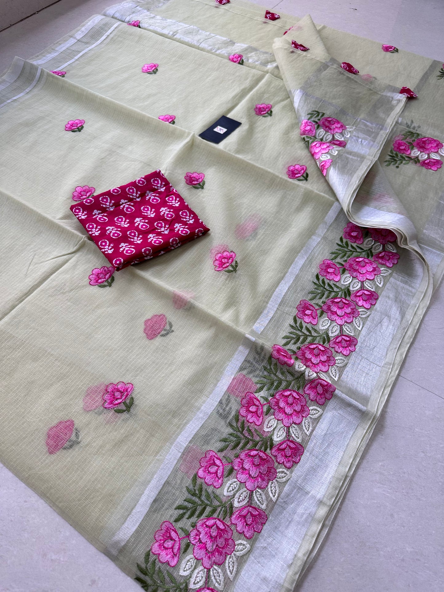 Embroidered Kota Cotton Doria Saree