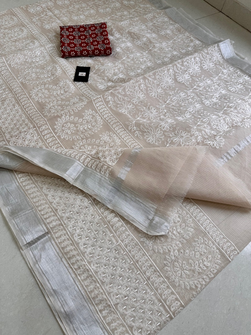 Embroidered Kota Cotton Doria Saree