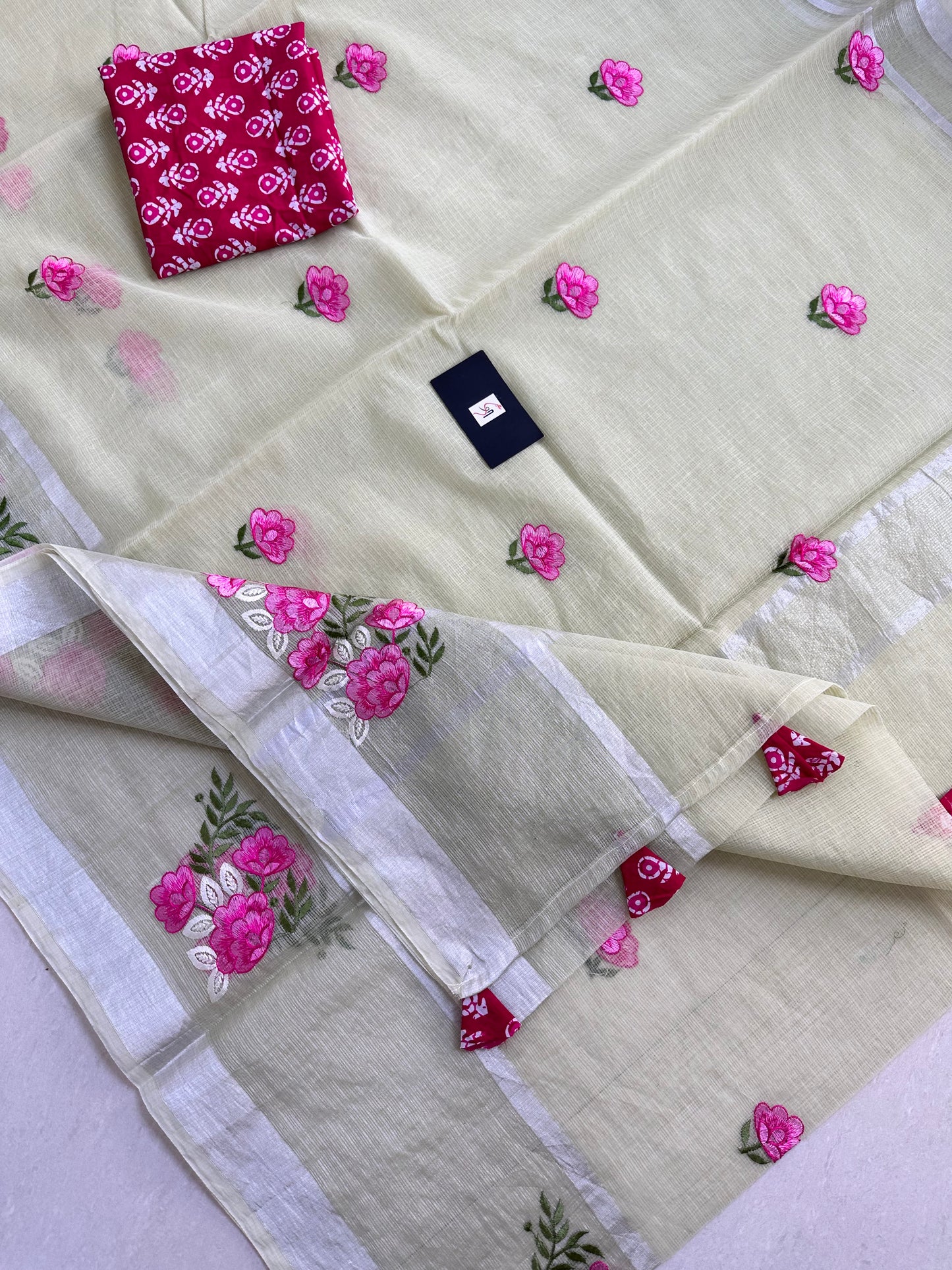 Embroidered Kota Cotton Doria Saree