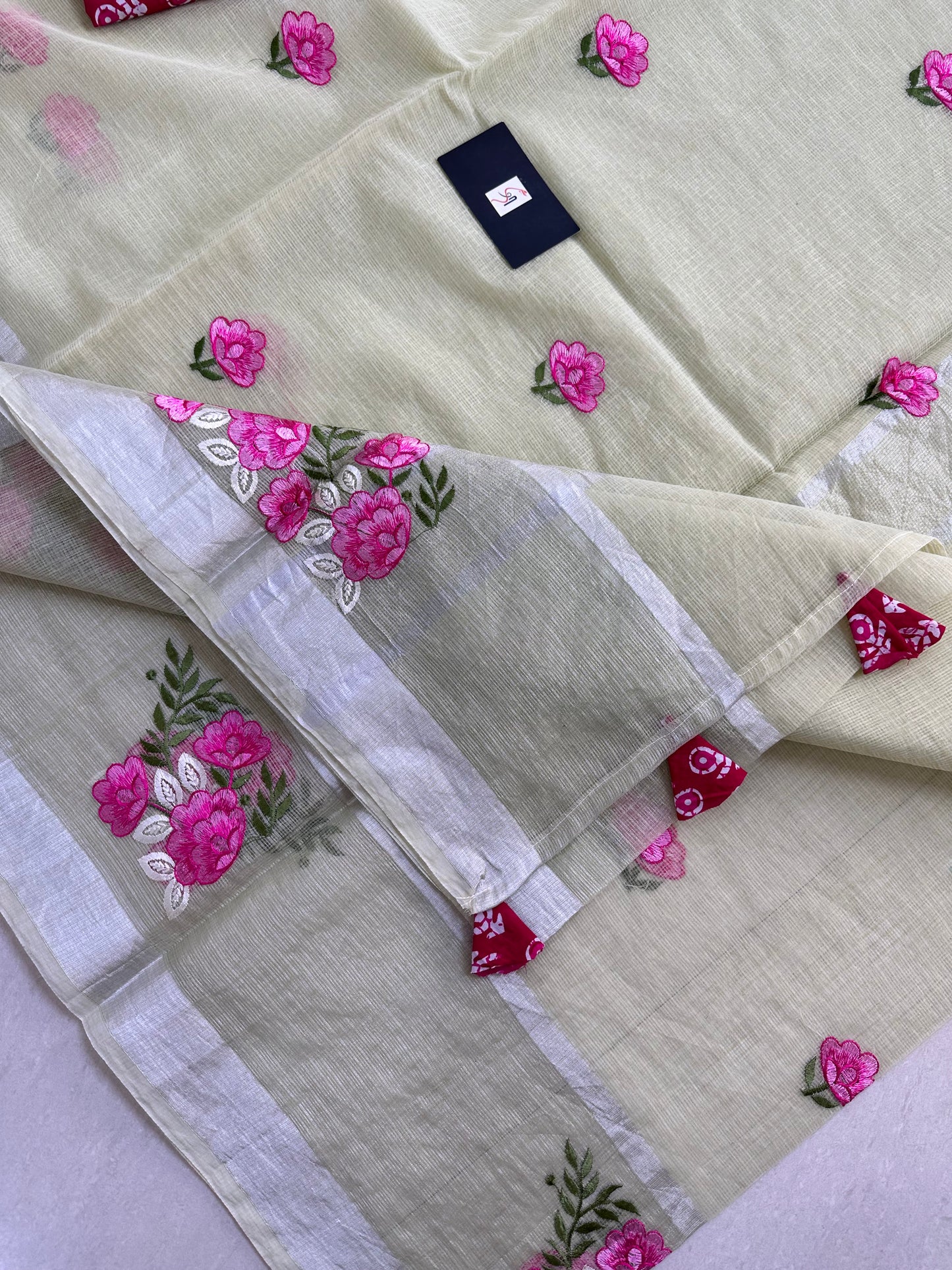 Embroidered Kota Cotton Doria Saree