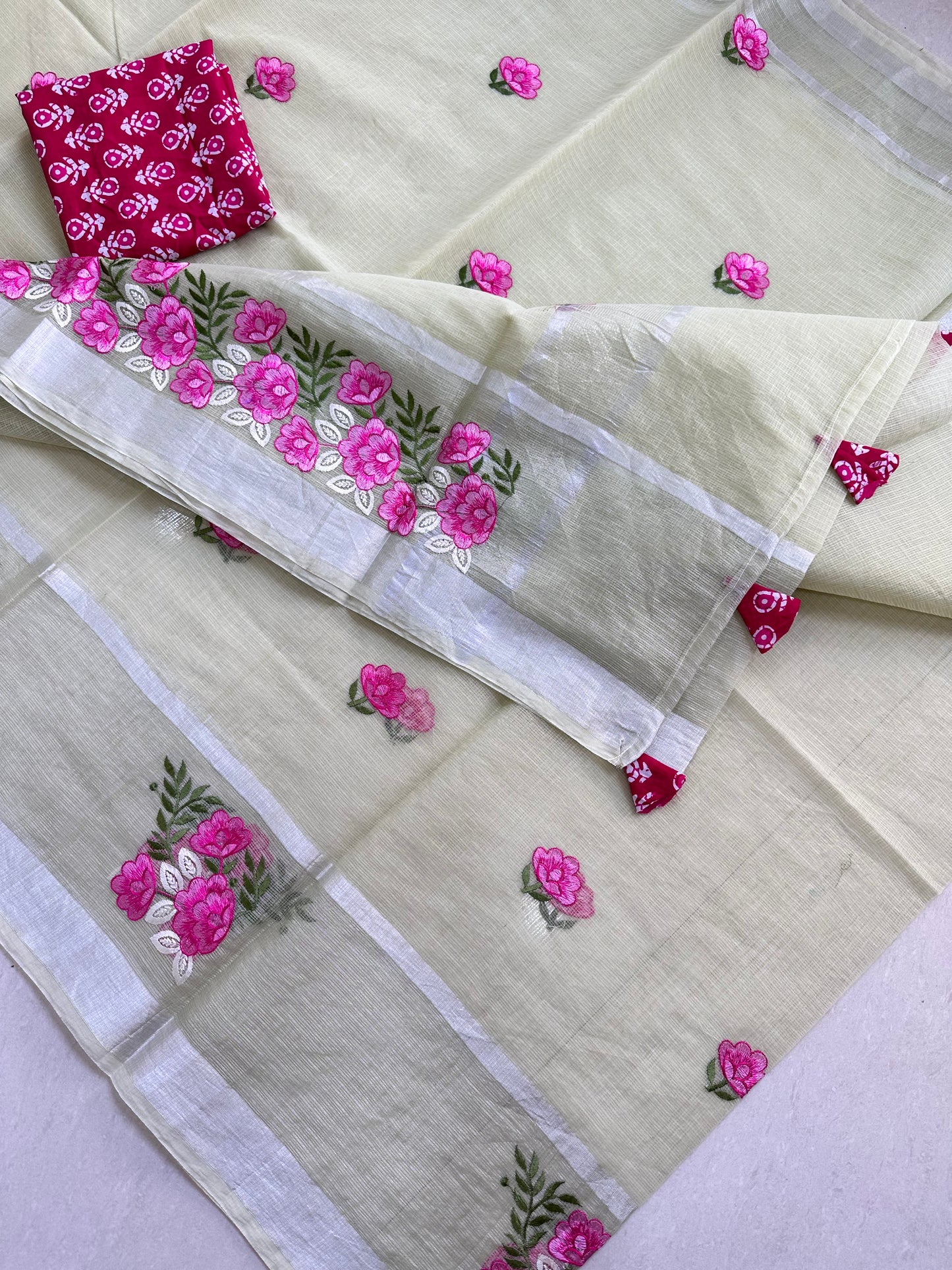 Embroidered Kota Cotton Doria Saree