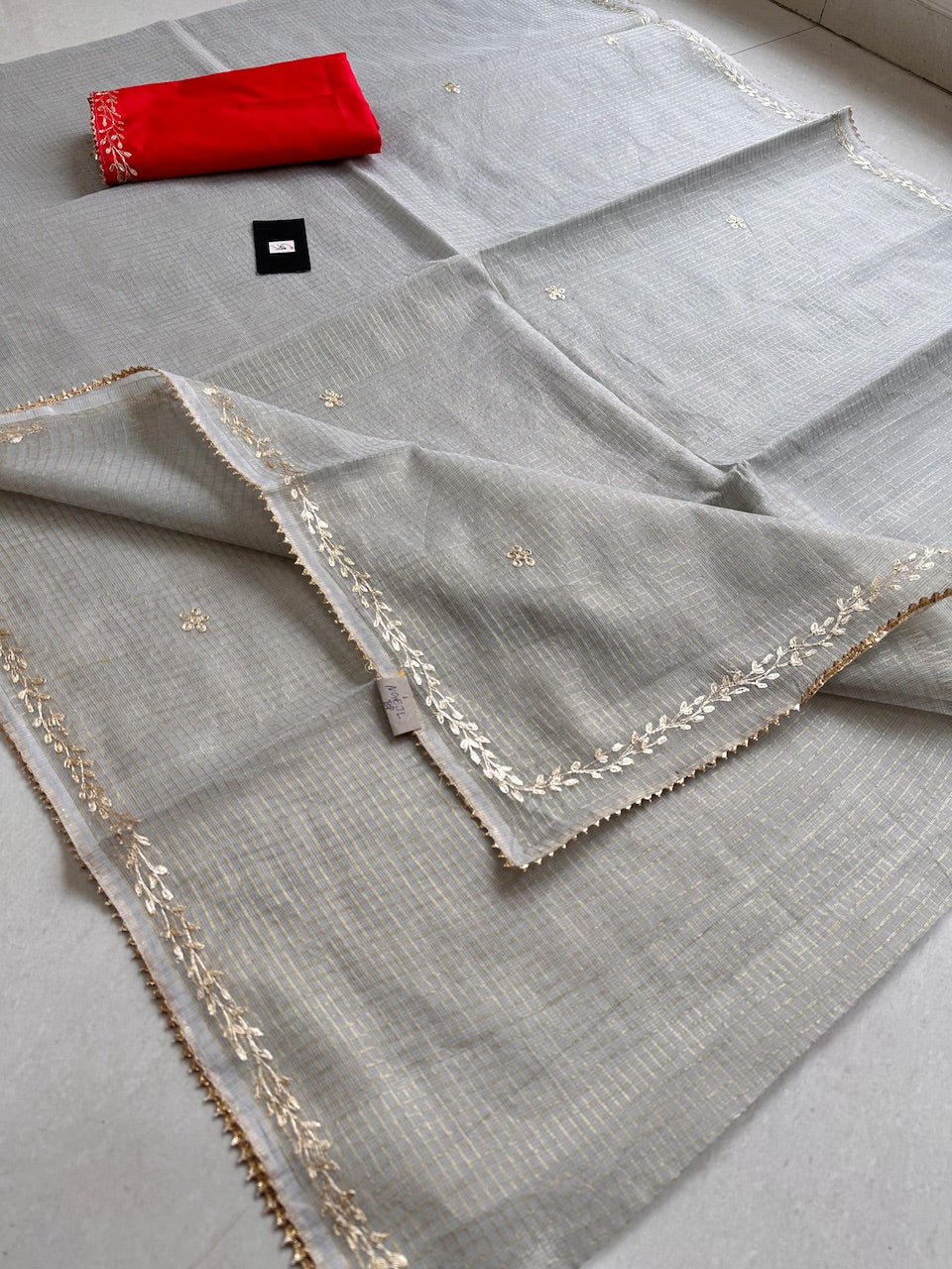 Jaipuri Pitten Work Embroidered Kota Cotton Tissue Doria Saree