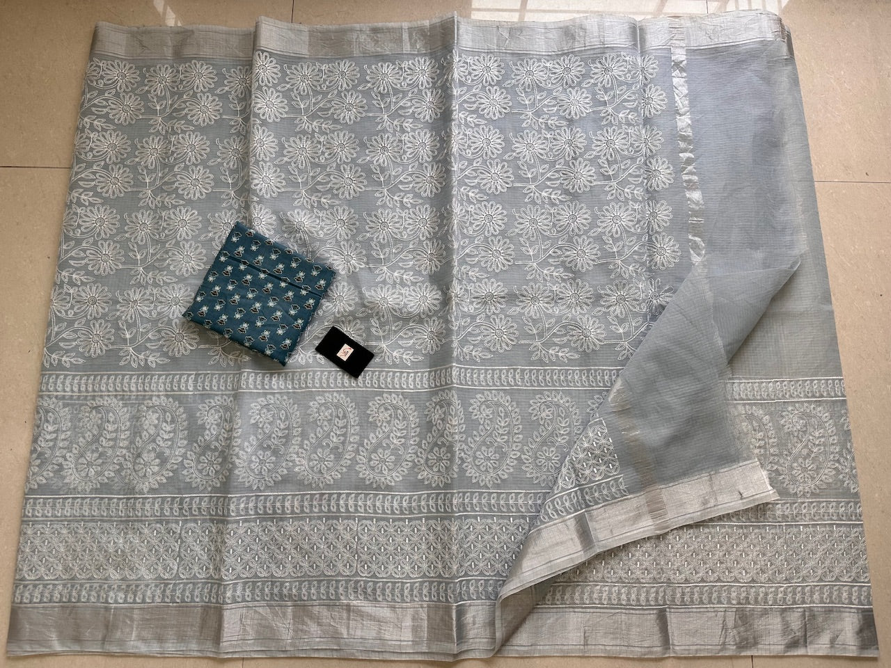 Embroidered Kota Cotton Doria Saree