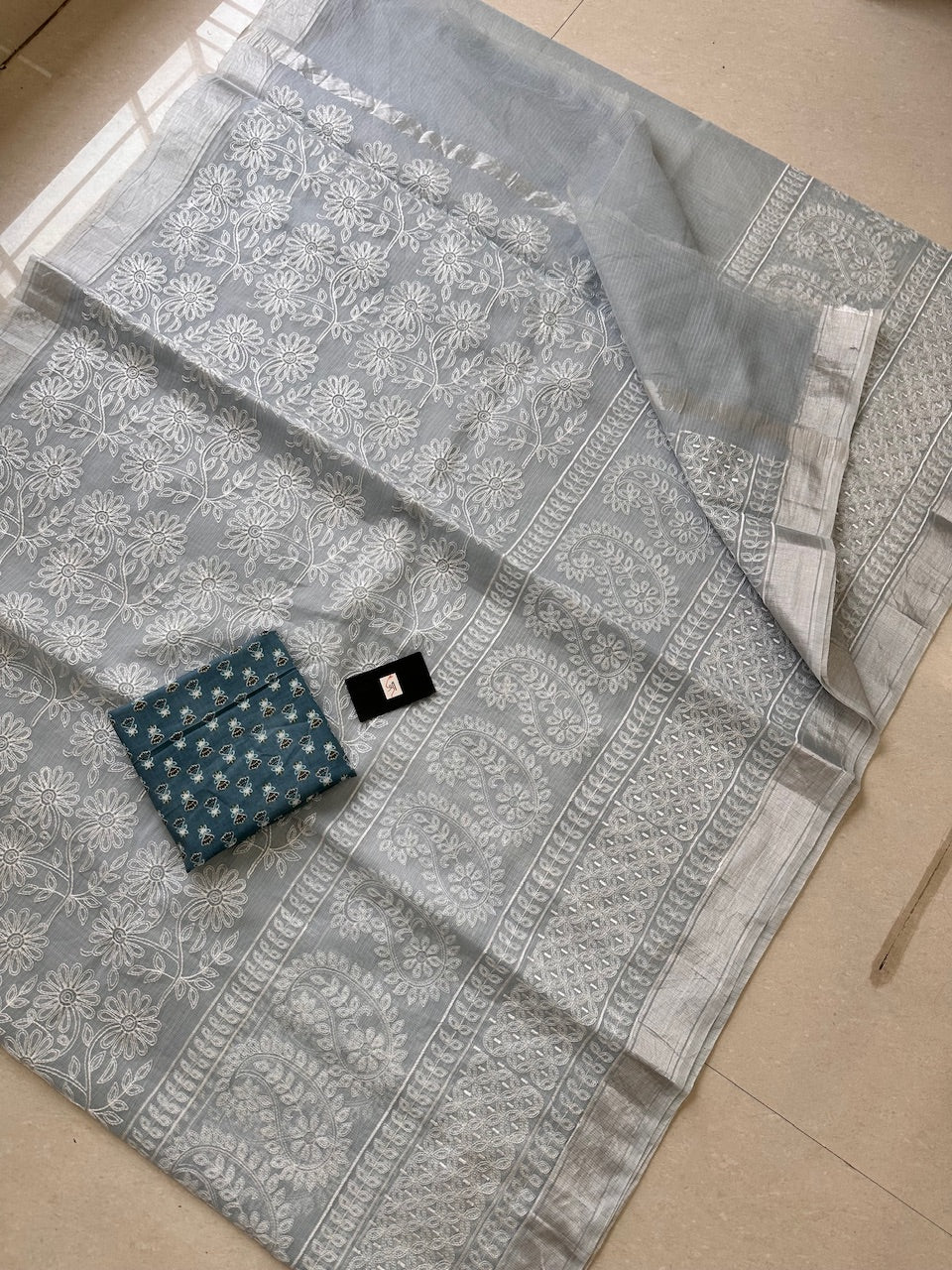 Embroidered Kota Cotton Doria Saree