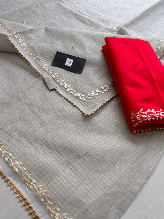 Jaipuri Pitten Work Embroidered Kota Cotton Tissue Doria Saree