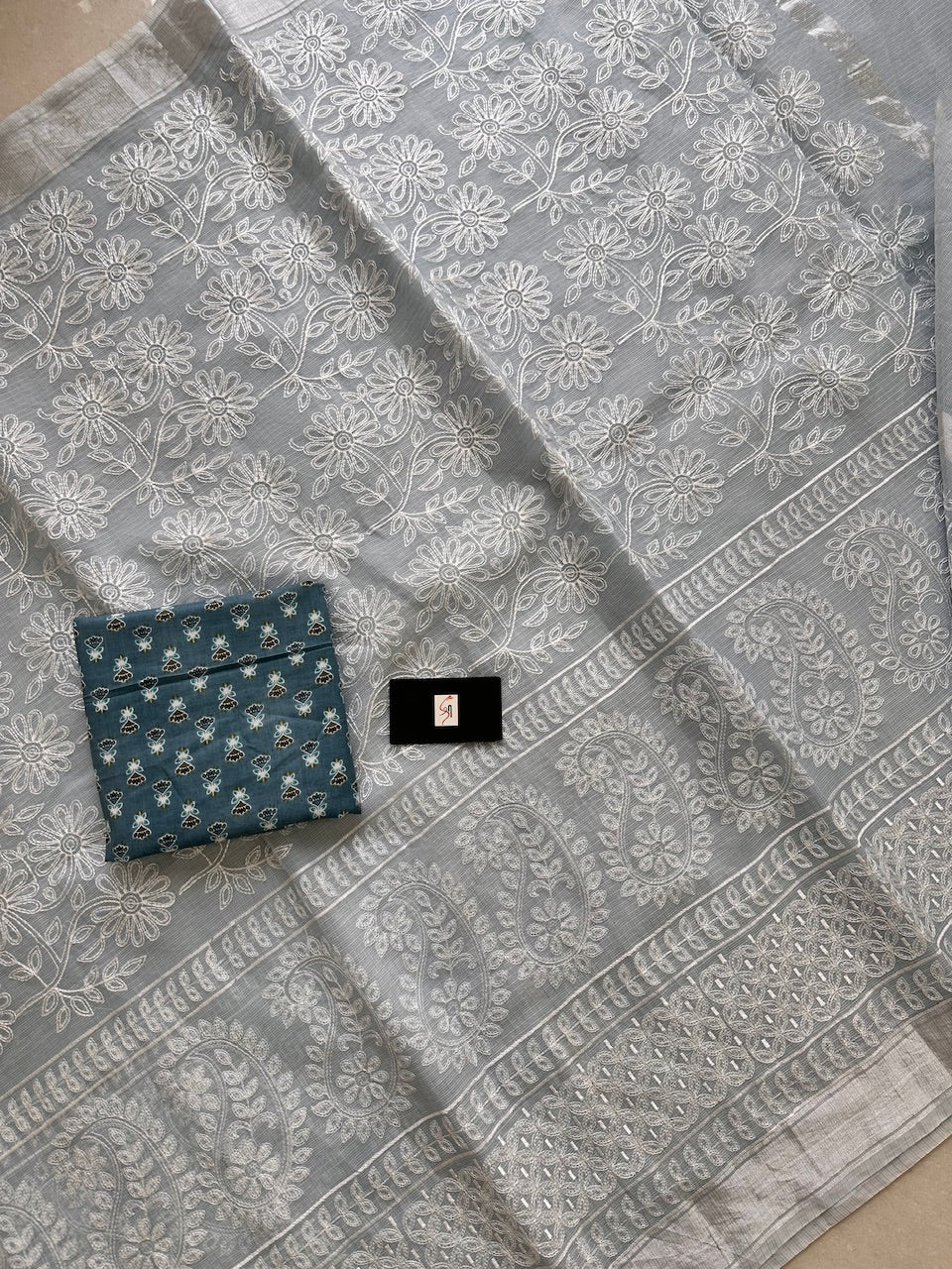 Embroidered Kota Cotton Doria Saree