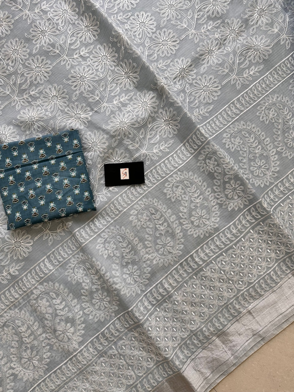 Embroidered Kota Cotton Doria Saree