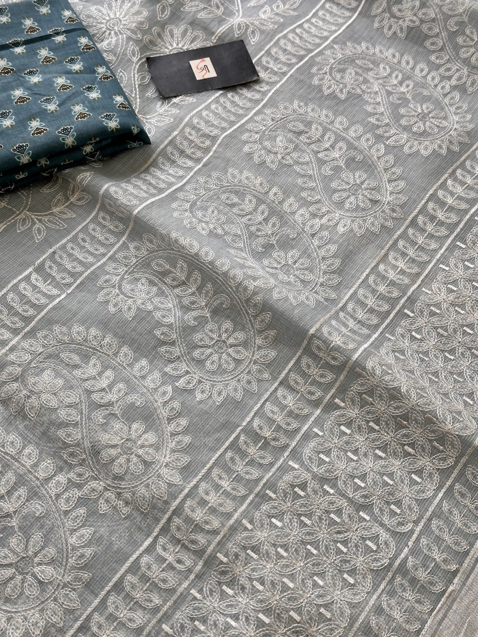 Embroidered Kota Cotton Doria Saree