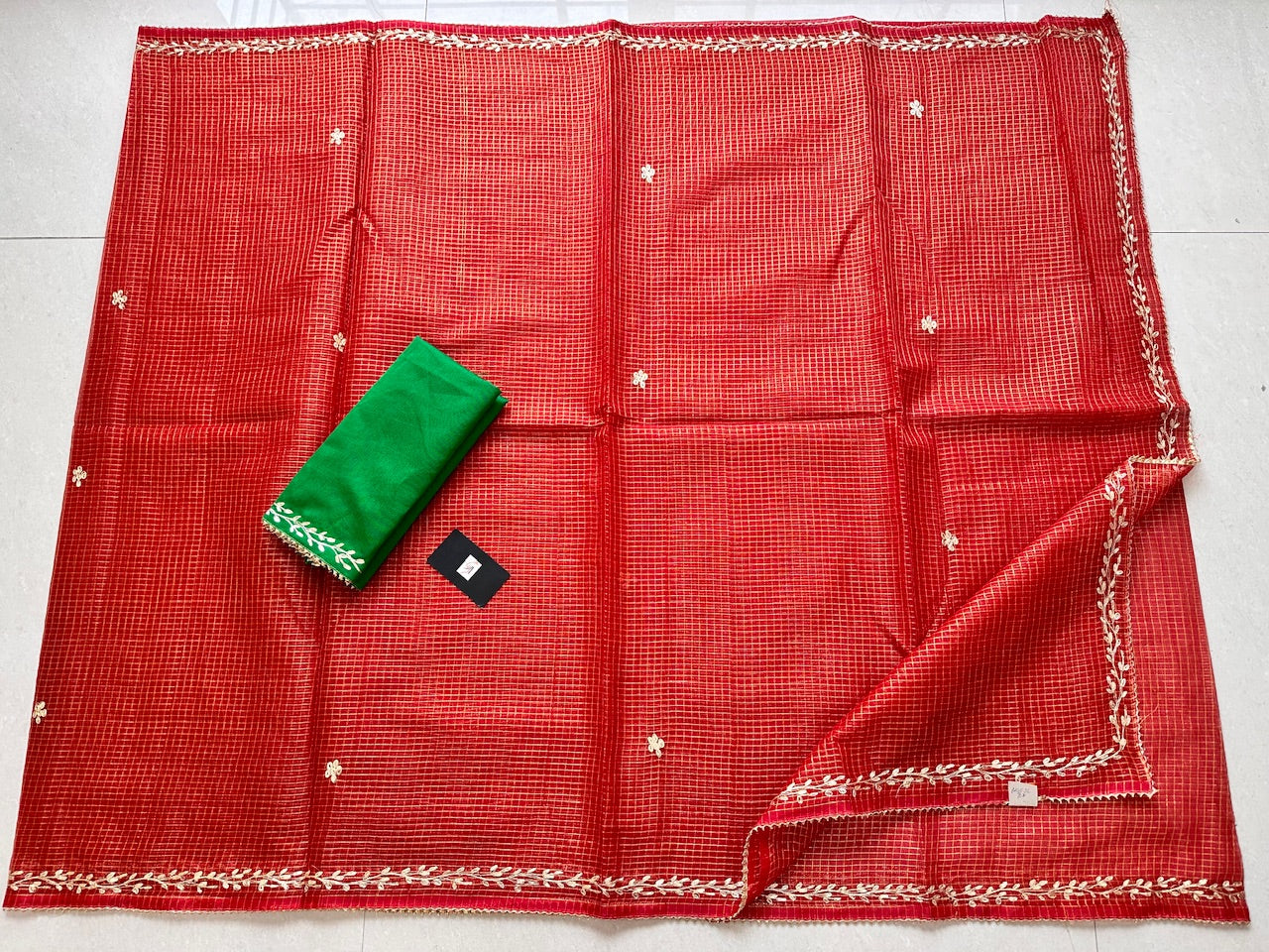 Jaipuri Pitten Work Embroidered Kota Cotton Tissue Doria Saree