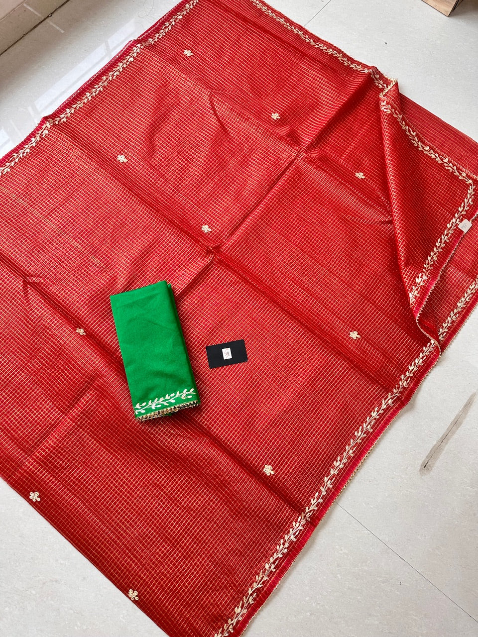 Jaipuri Pitten Work Embroidered Kota Cotton Tissue Doria Saree