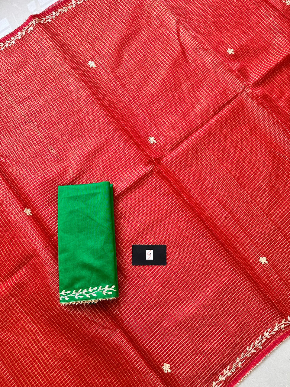 Jaipuri Pitten Work Embroidered Kota Cotton Tissue Doria Saree