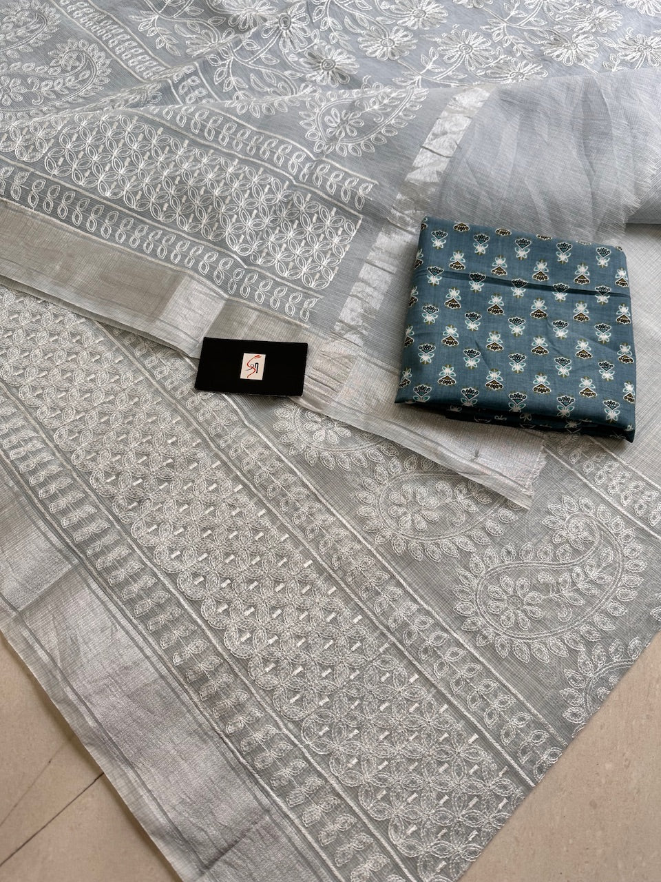 Embroidered Kota Cotton Doria Saree