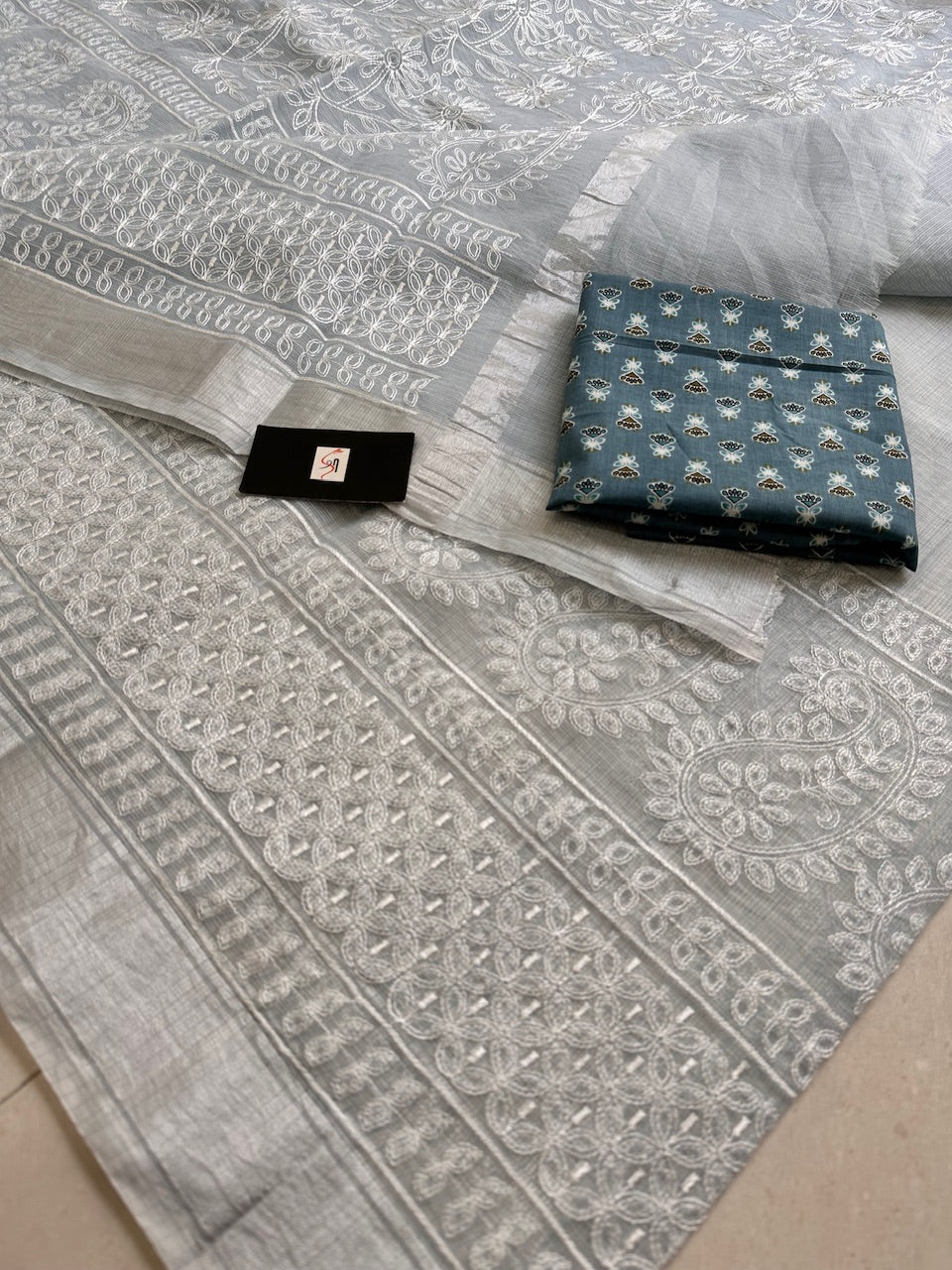 Embroidered Kota Cotton Doria Saree