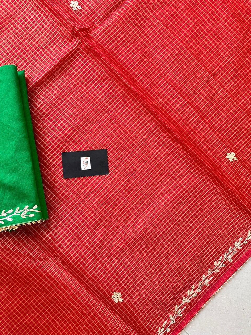 Jaipuri Pitten Work Embroidered Kota Cotton Tissue Doria Saree