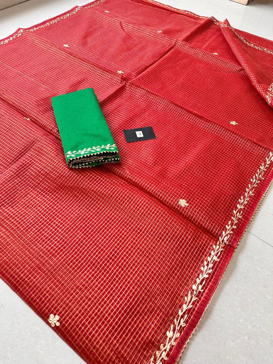 Jaipuri Pitten Work Embroidered Kota Cotton Tissue Doria Saree