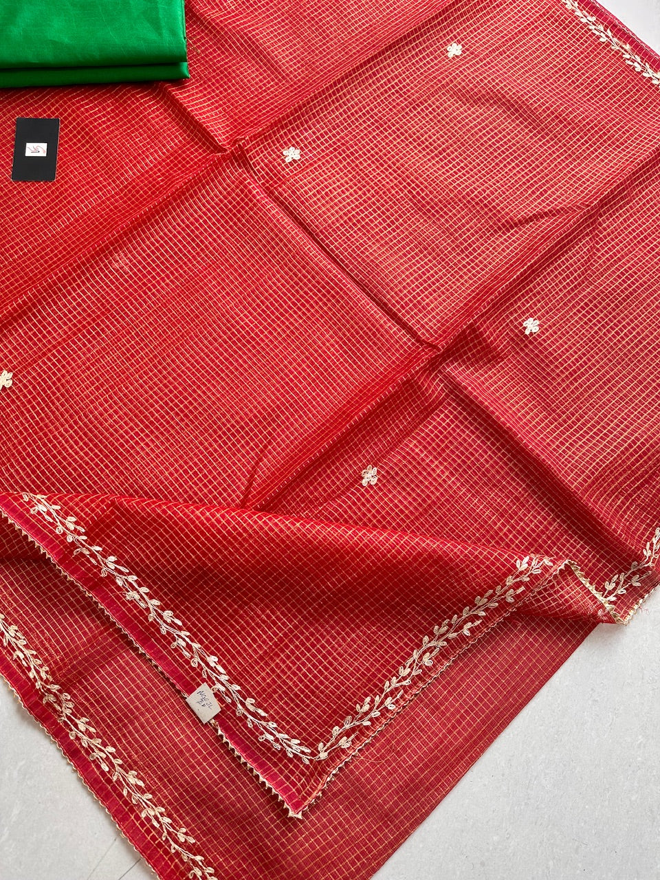 Jaipuri Pitten Work Embroidered Kota Cotton Tissue Doria Saree