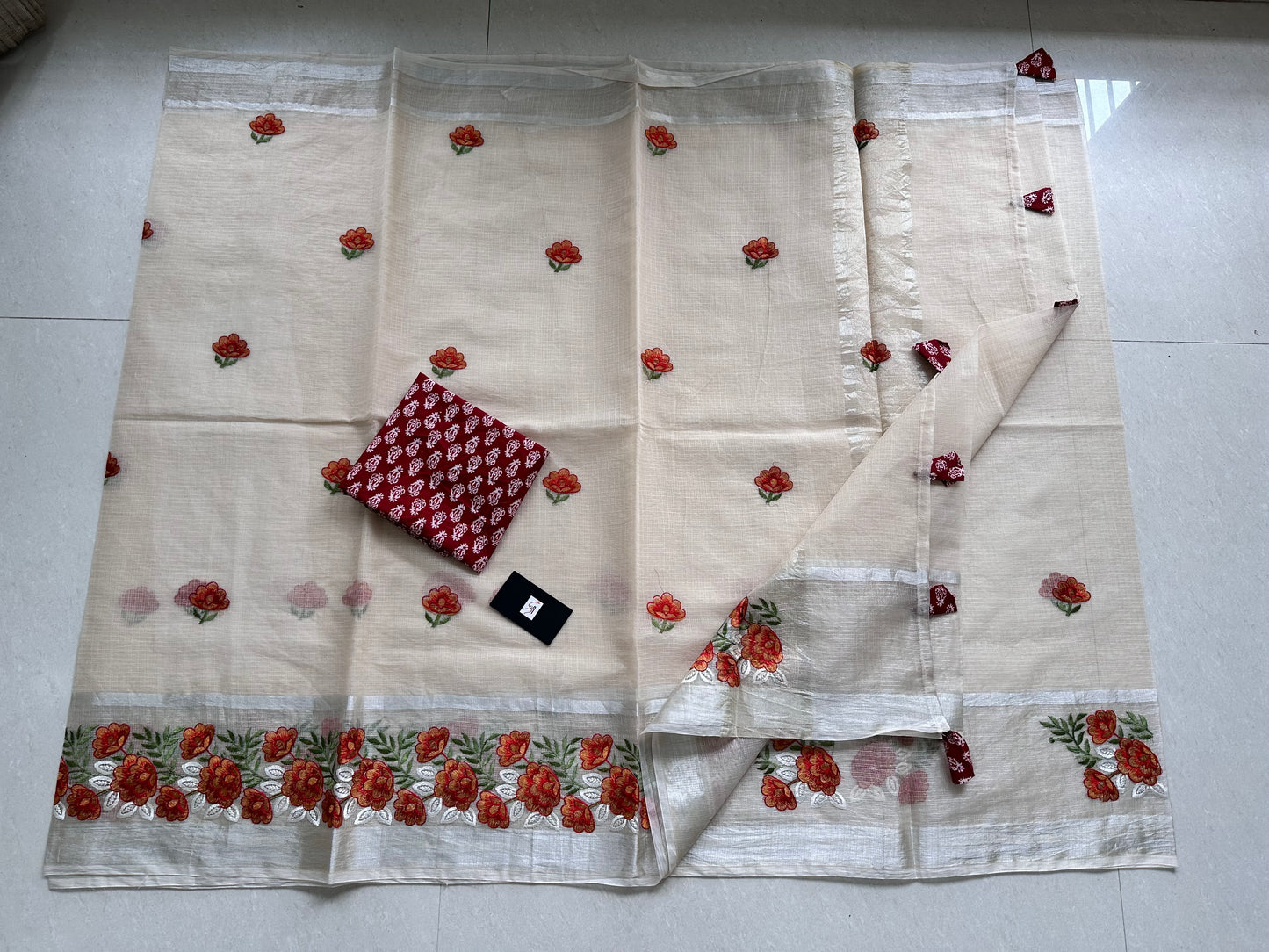 Embroidered Kota Cotton Doria Saree