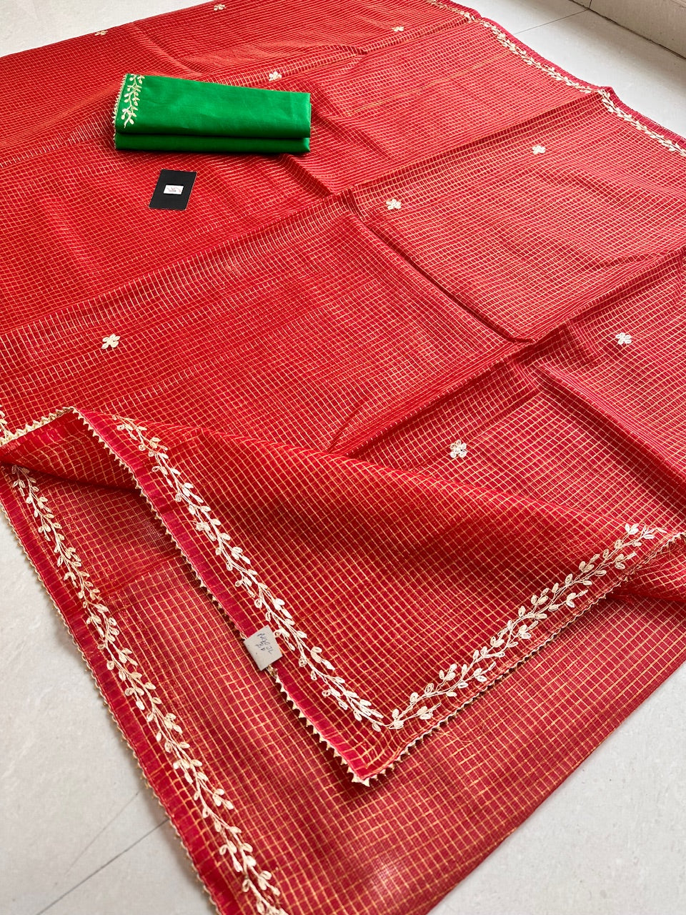 Jaipuri Pitten Work Embroidered Kota Cotton Tissue Doria Saree